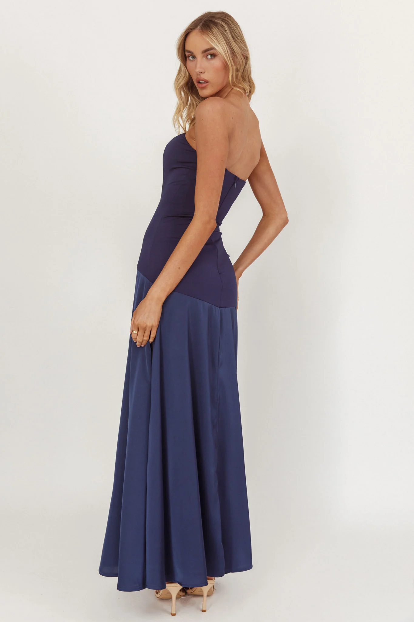 Star Avenue Strapless Drop Waist Maxi Dress Navy - Sonourner
