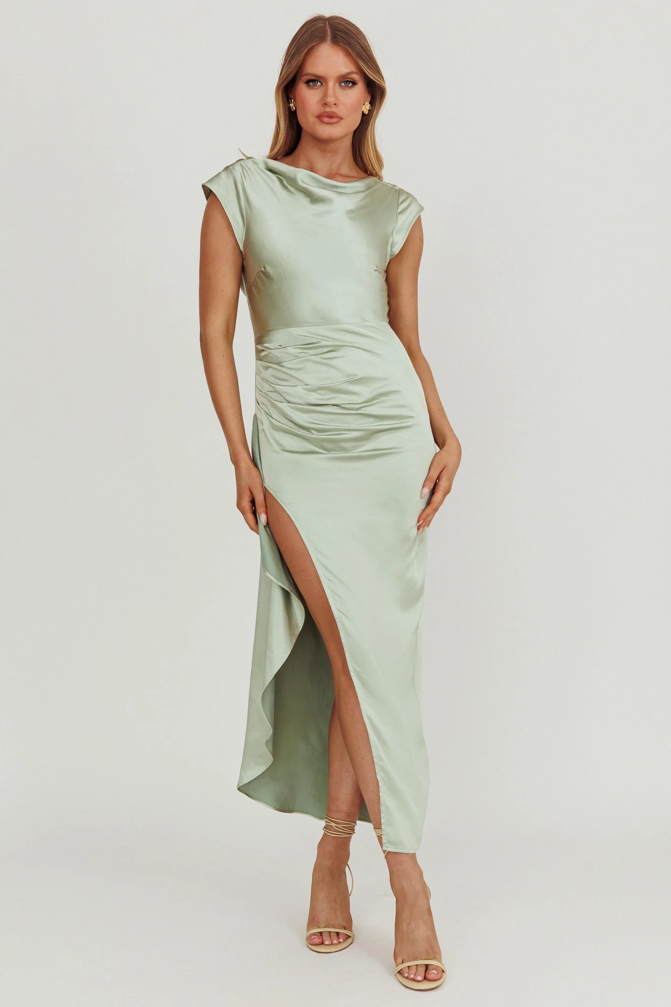 Grecian Cap Sleeve Cowl Back Dress Sage - Sonourner