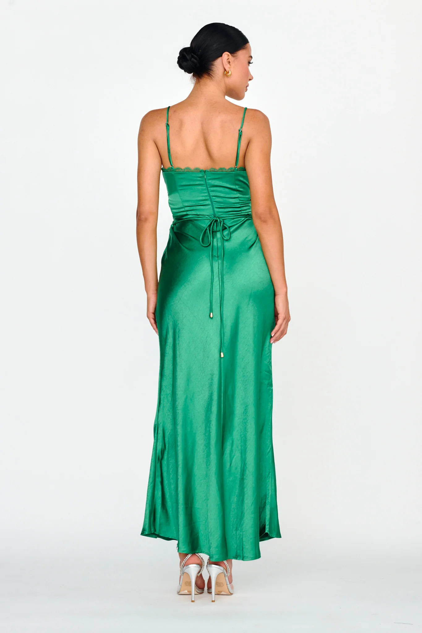 Silver Lining String Tie Waist Dress Forest Green - Sonourner