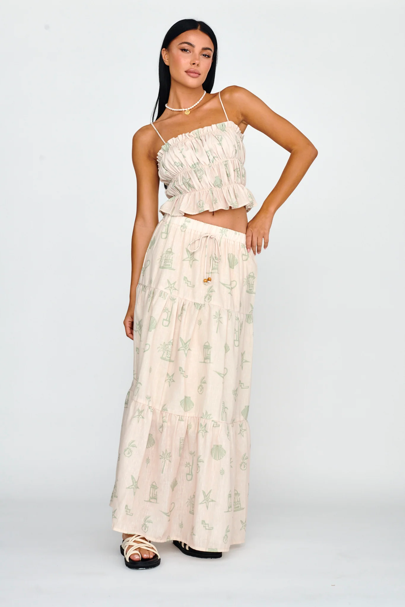 South Bay Maxi Skirt Print Sage - Sonourner