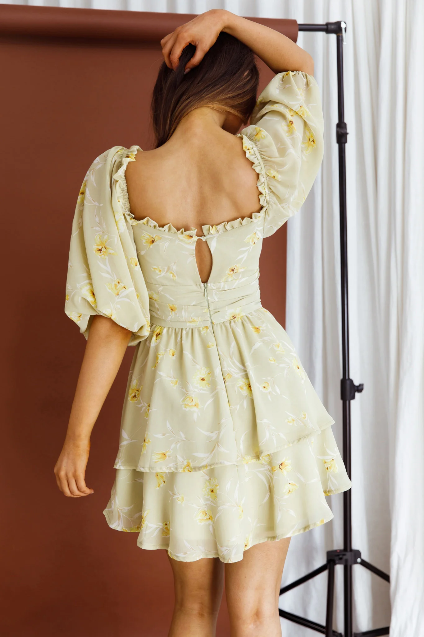 Forever Bloom Off-Shoulder Mini Dress Floral Lime - Sonourner