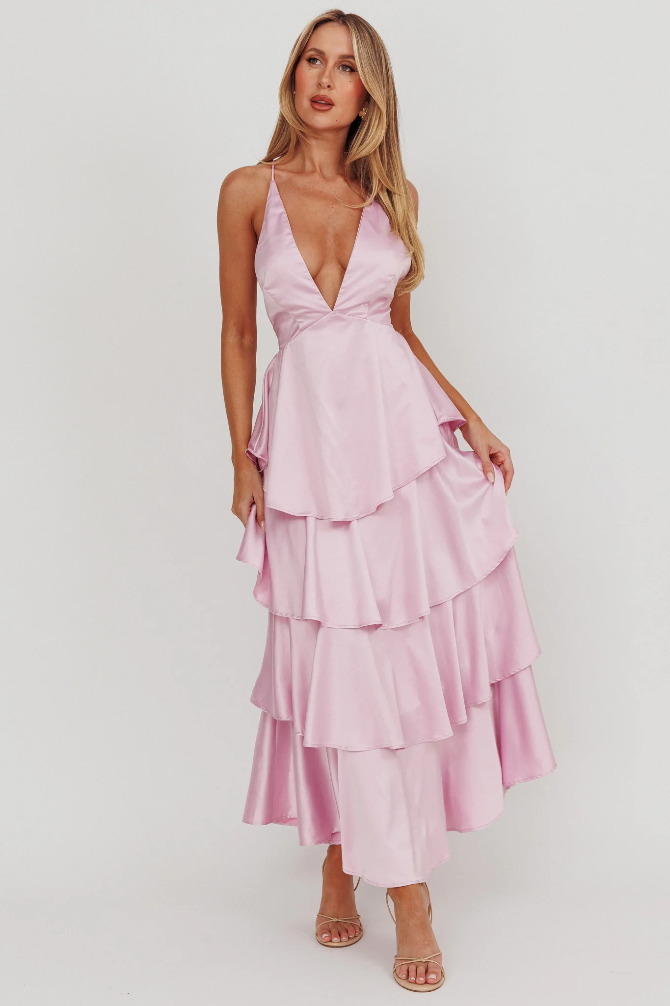 Auguste Tiered Frill Strappy Back Dress Lilac - Sonourner