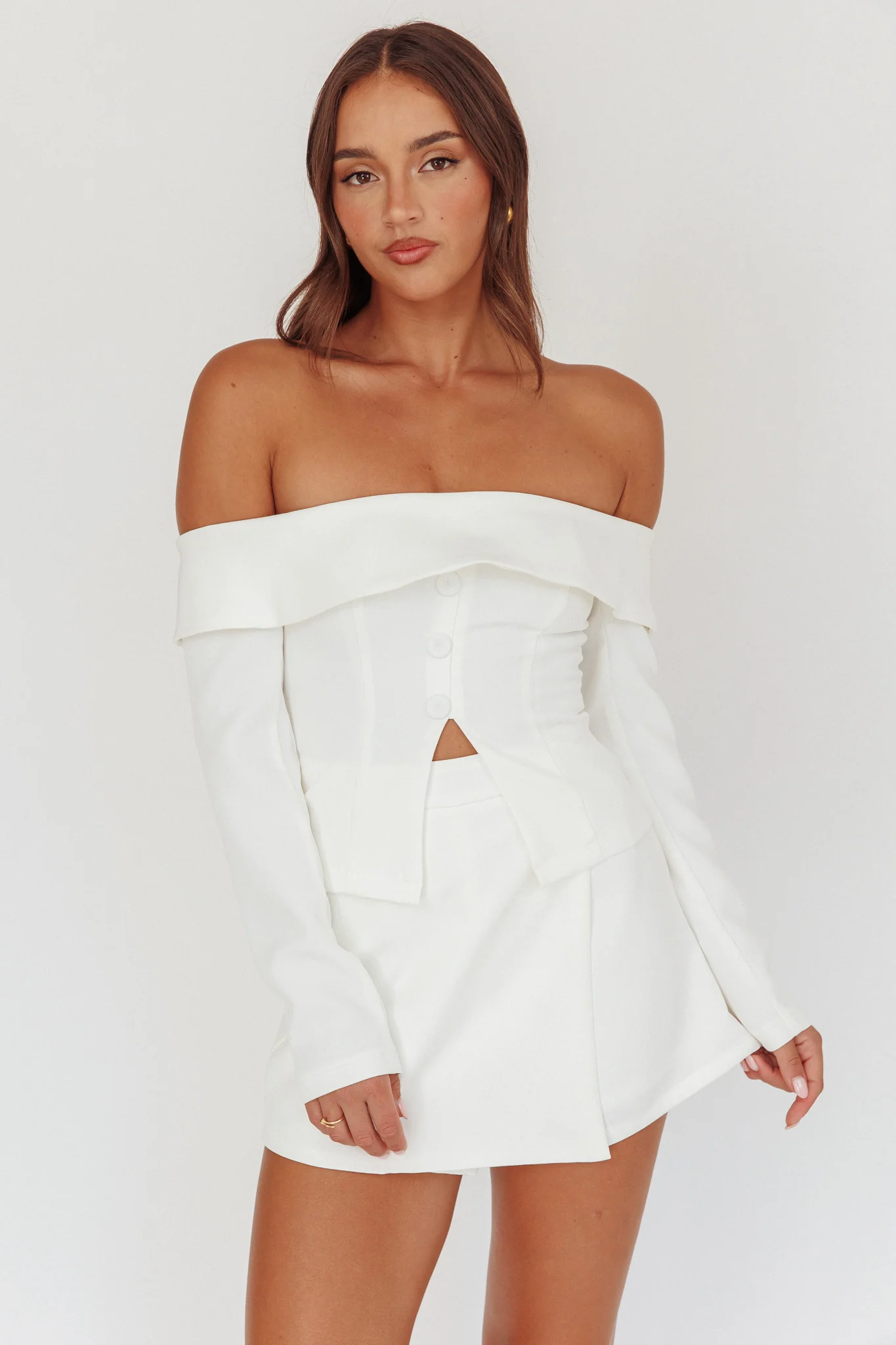 Adalis High Waist Wrap Front Shorts Off White - Sonourner