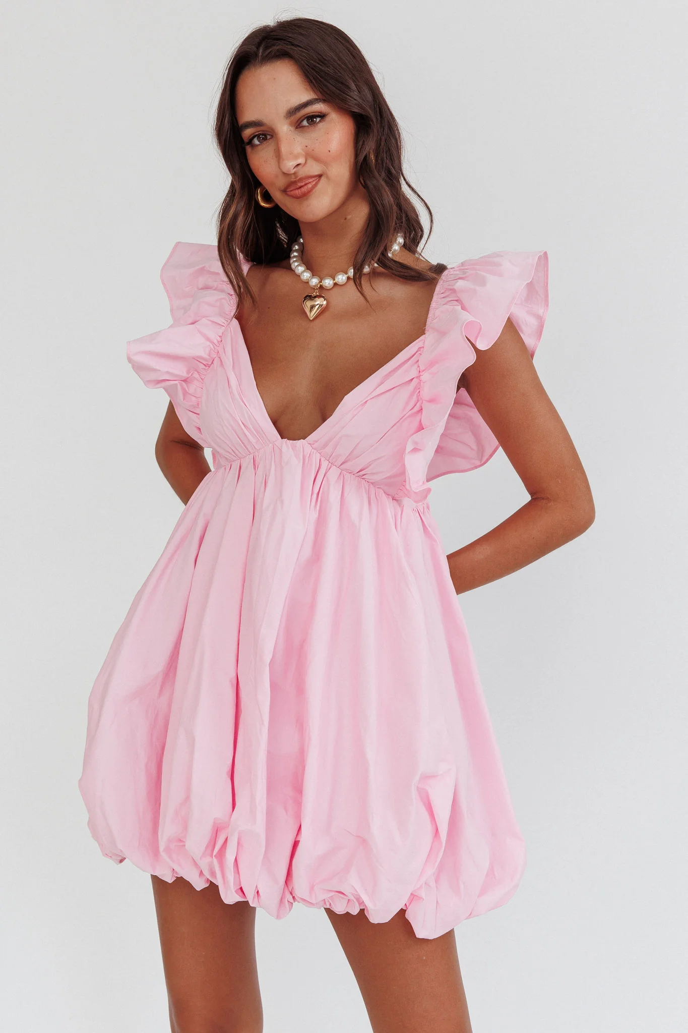 Horoscope Bubble Hem Mini Dress Blush - Sonourner