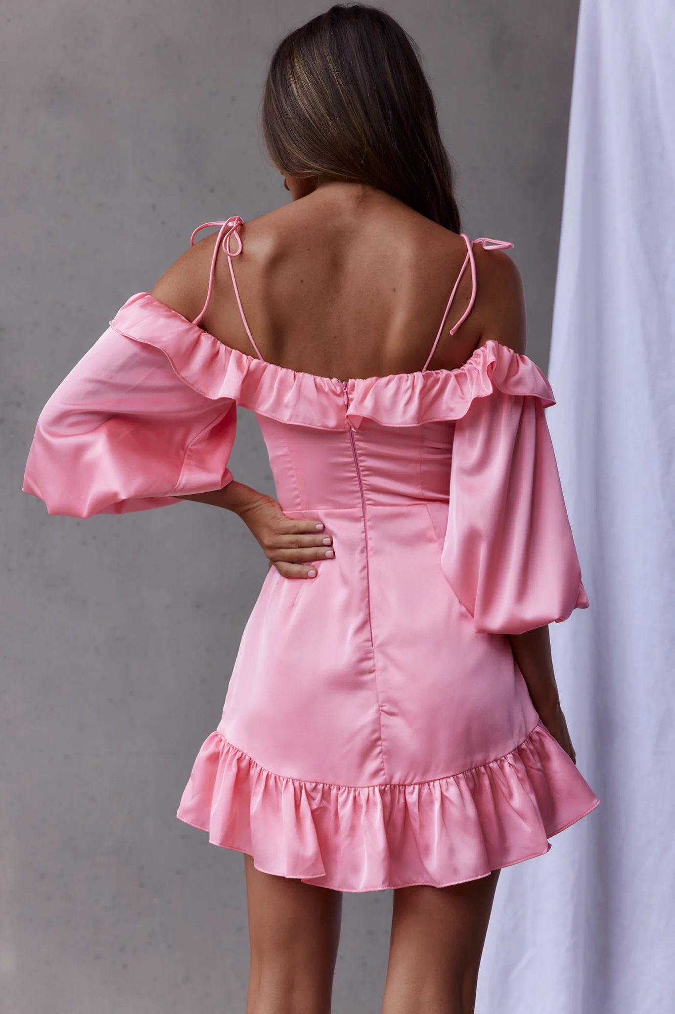 Ode To Love Sweetheart Neckline Balloon Sleeve Dress Pink - Sonourner