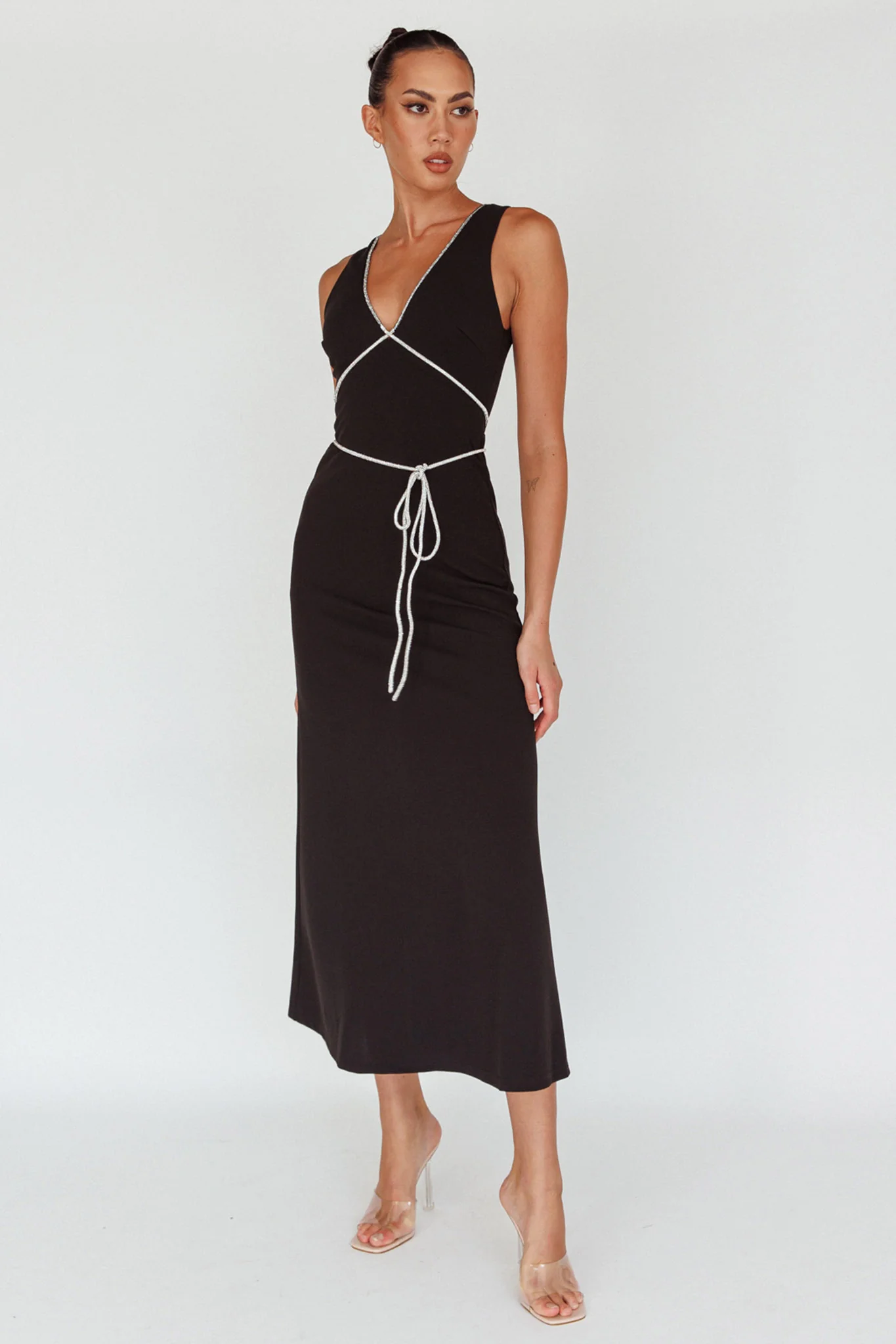 Del Sol Diamante Rope Maxi Dress Black - Sonourner
