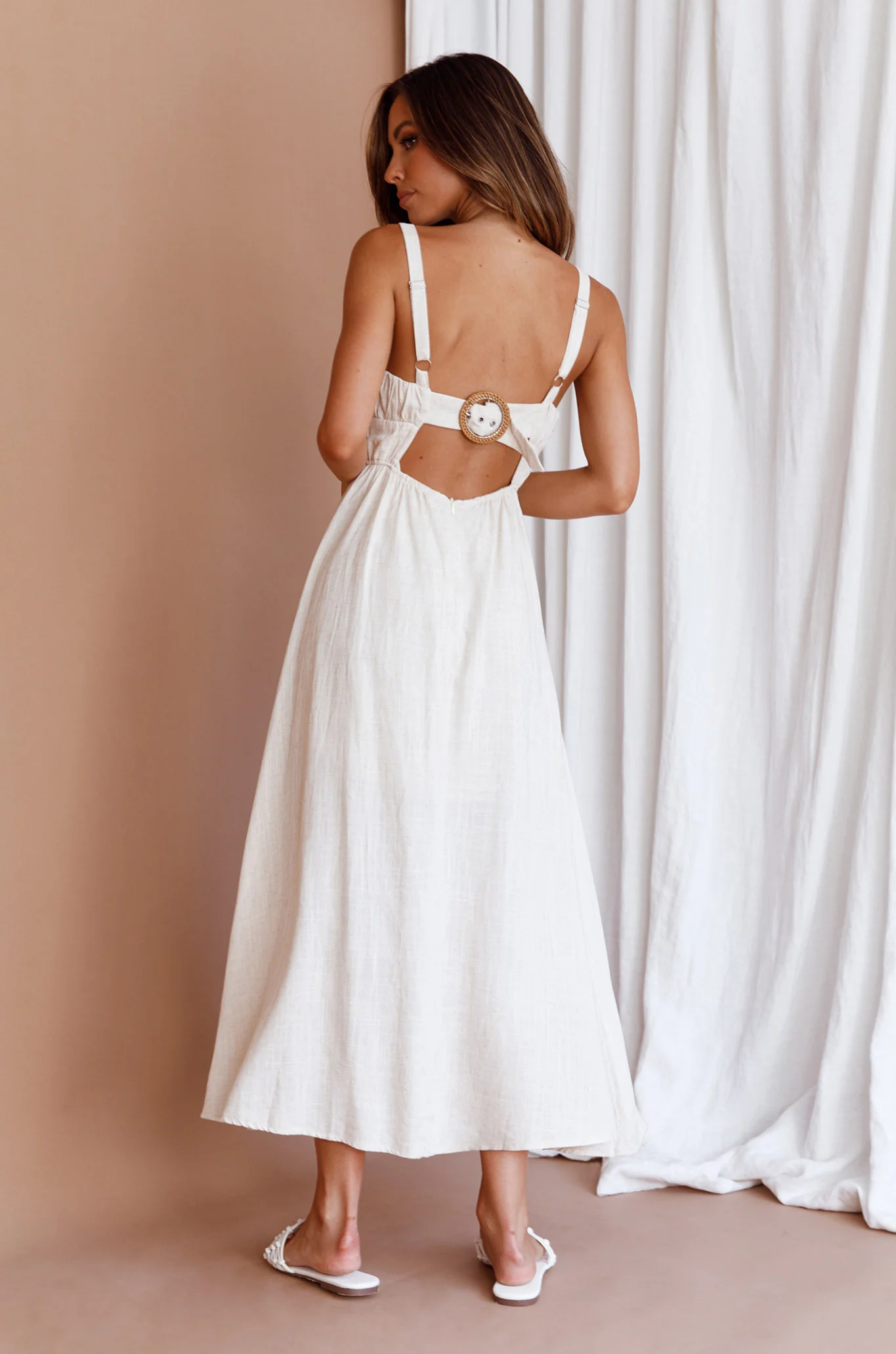 Roberta Gathered Bust Midi Dress Natural - Sonourner