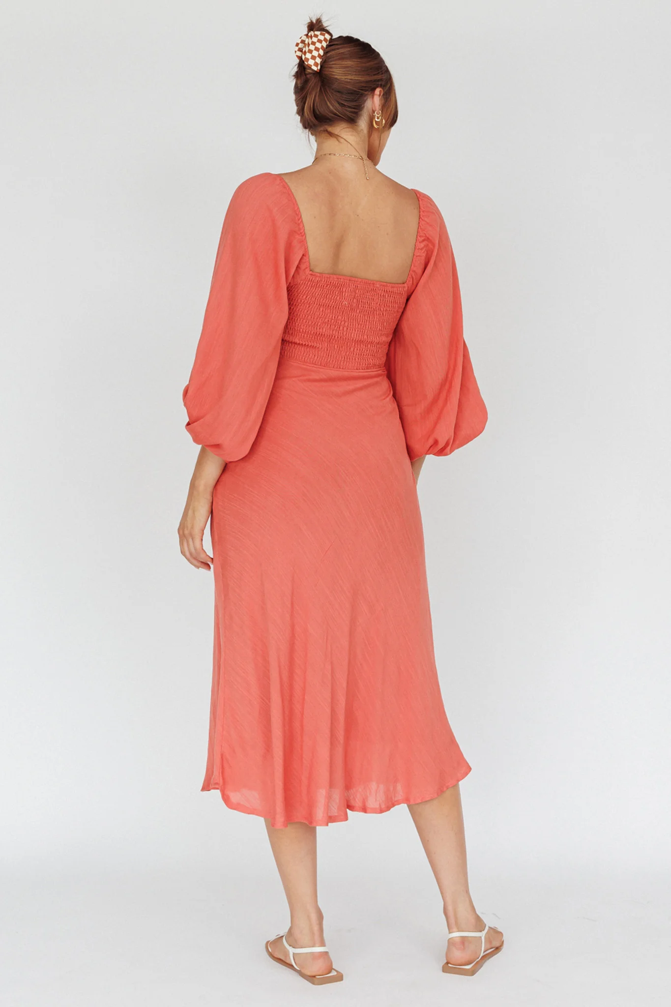 Betina Twist Bust Long Sleeve Midi Dress Lipstick - Sonourner