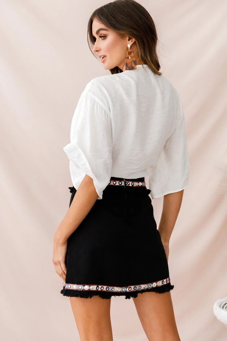 Rivera Deep V Waist Tie Top White - Sonourner