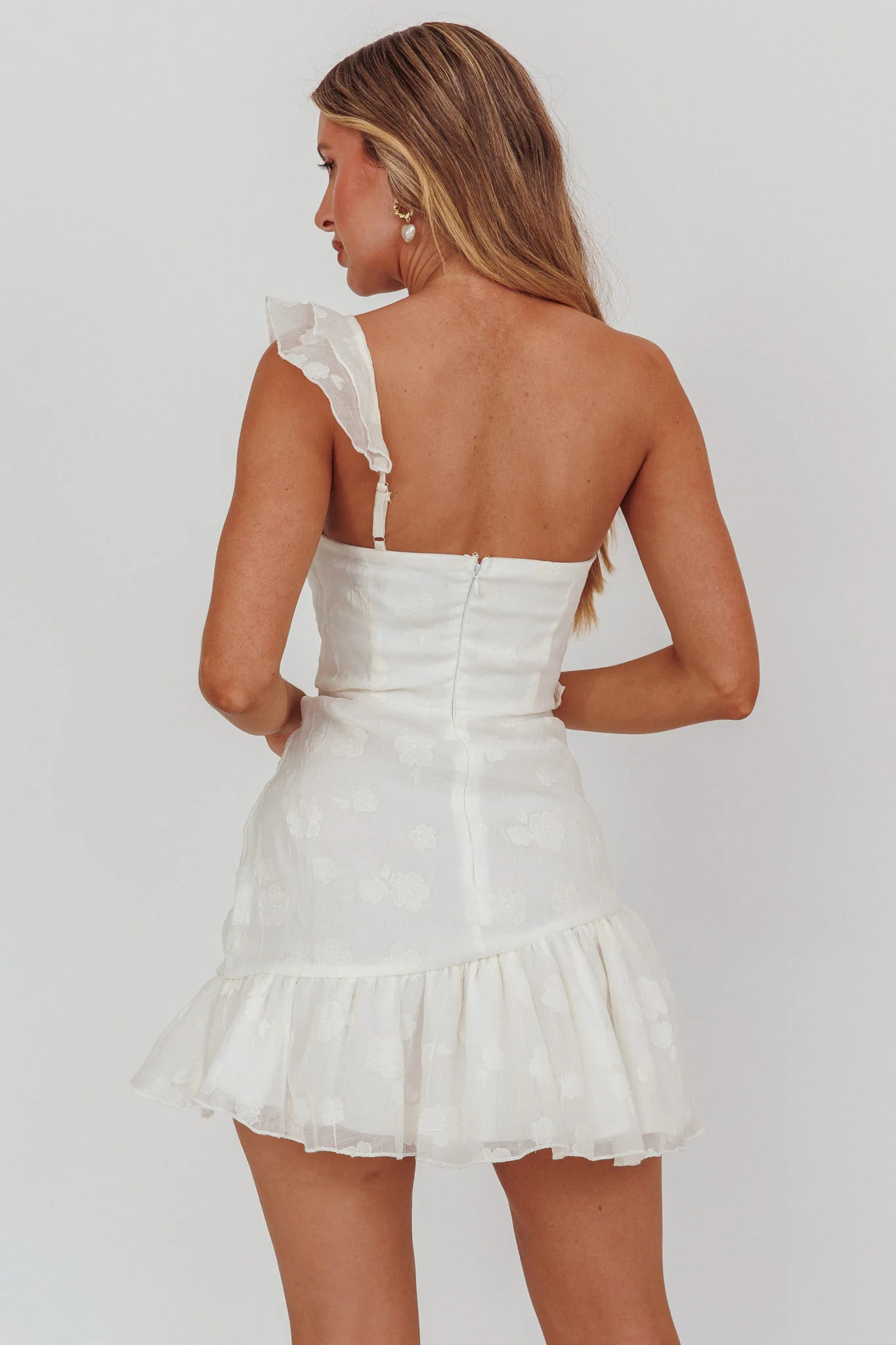 Minka One-Shoulder Ruffle Mini Dress Off White - Sonourner