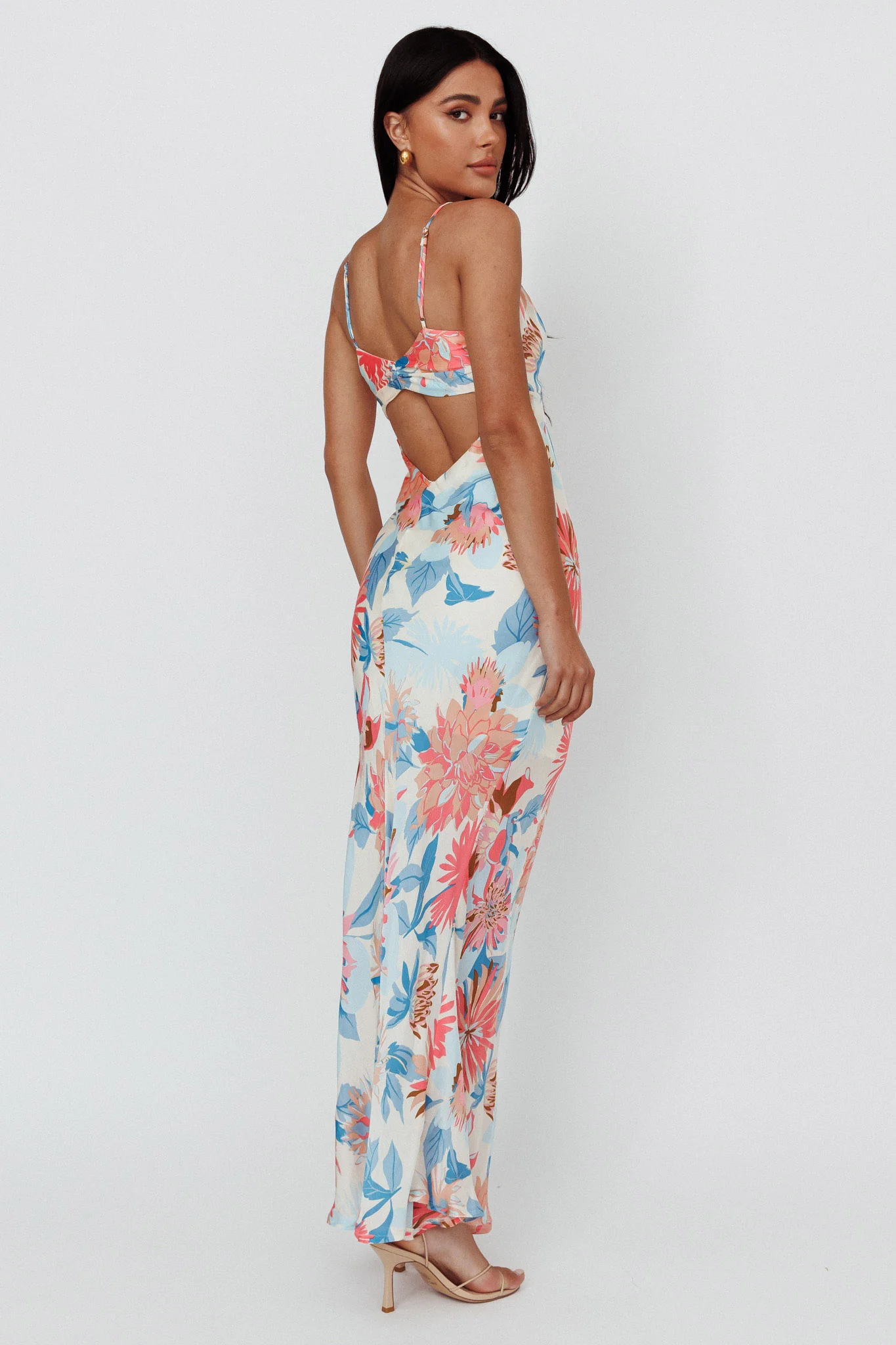 Dance Again Cut-Out Back Maxi Dress Floral Blue - Sonourner