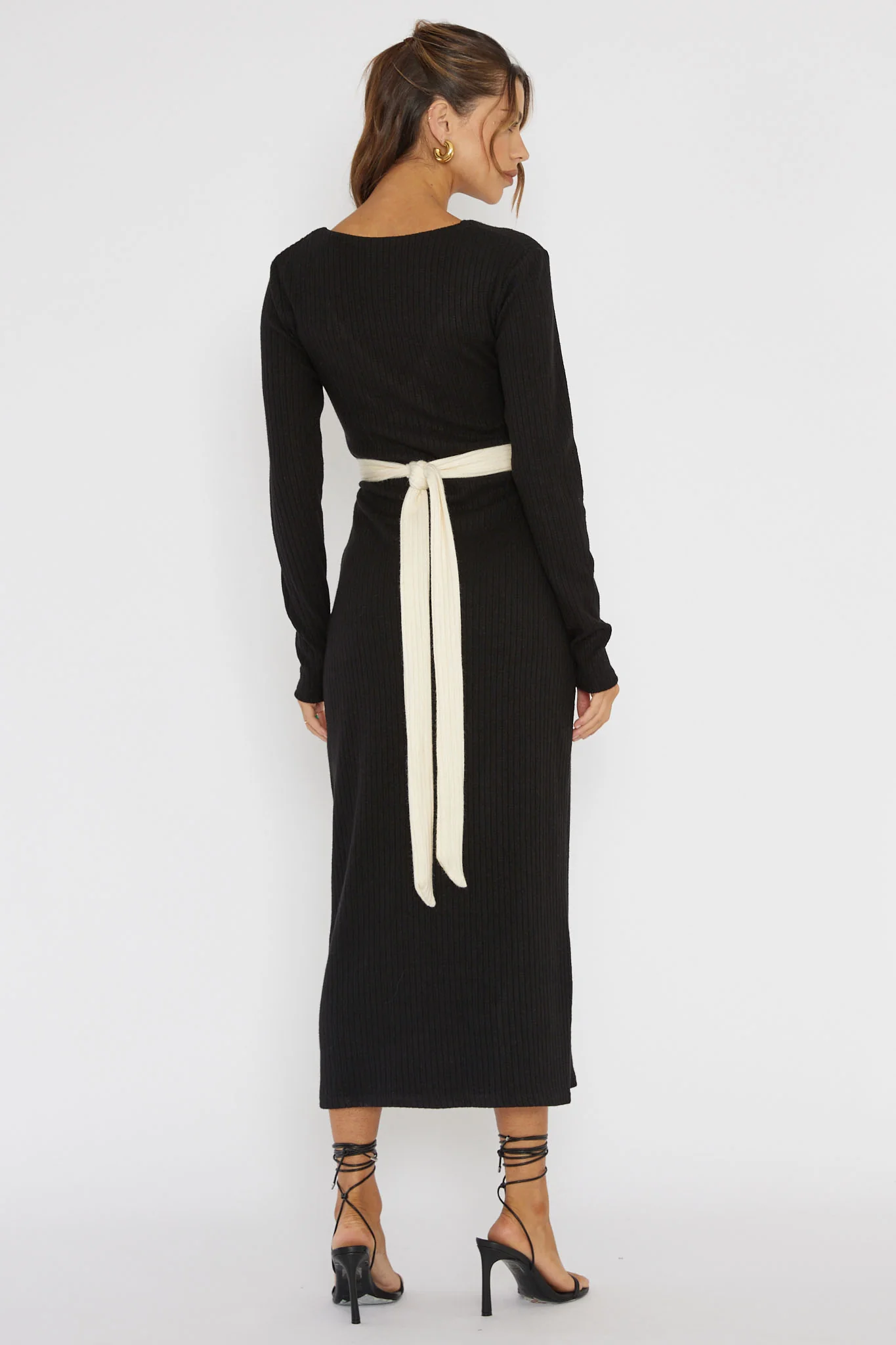 So Emotional Long Sleeve Cut-Out Knit Dress Black - Sonourner