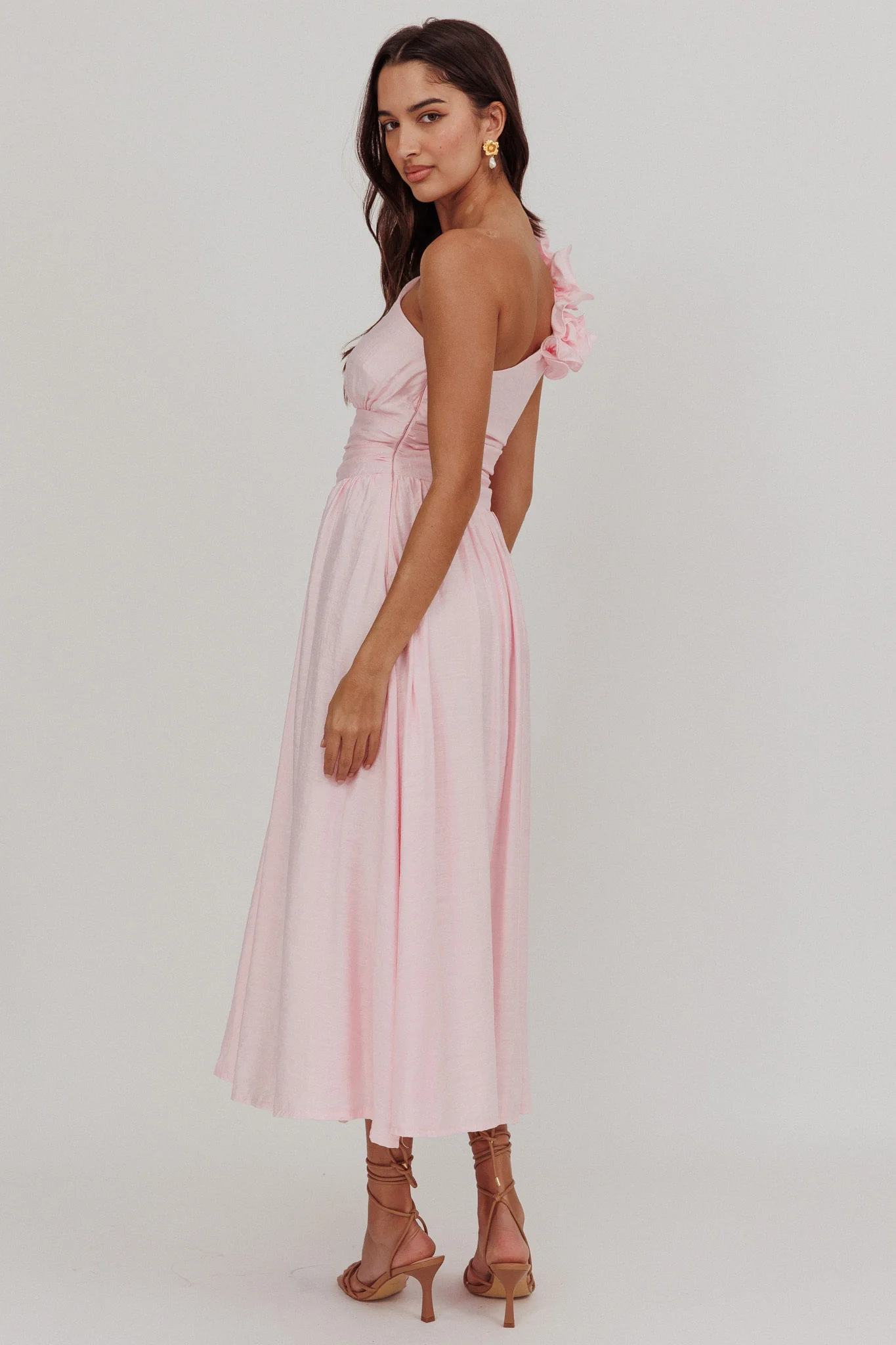 Antheia One-Shoulder Maxi Dress Baby Pink - Sonourner