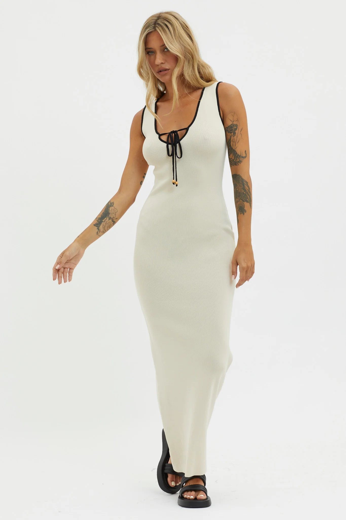 Karyssa Tied Bust Knit Maxi Dress Sand - Sonourner