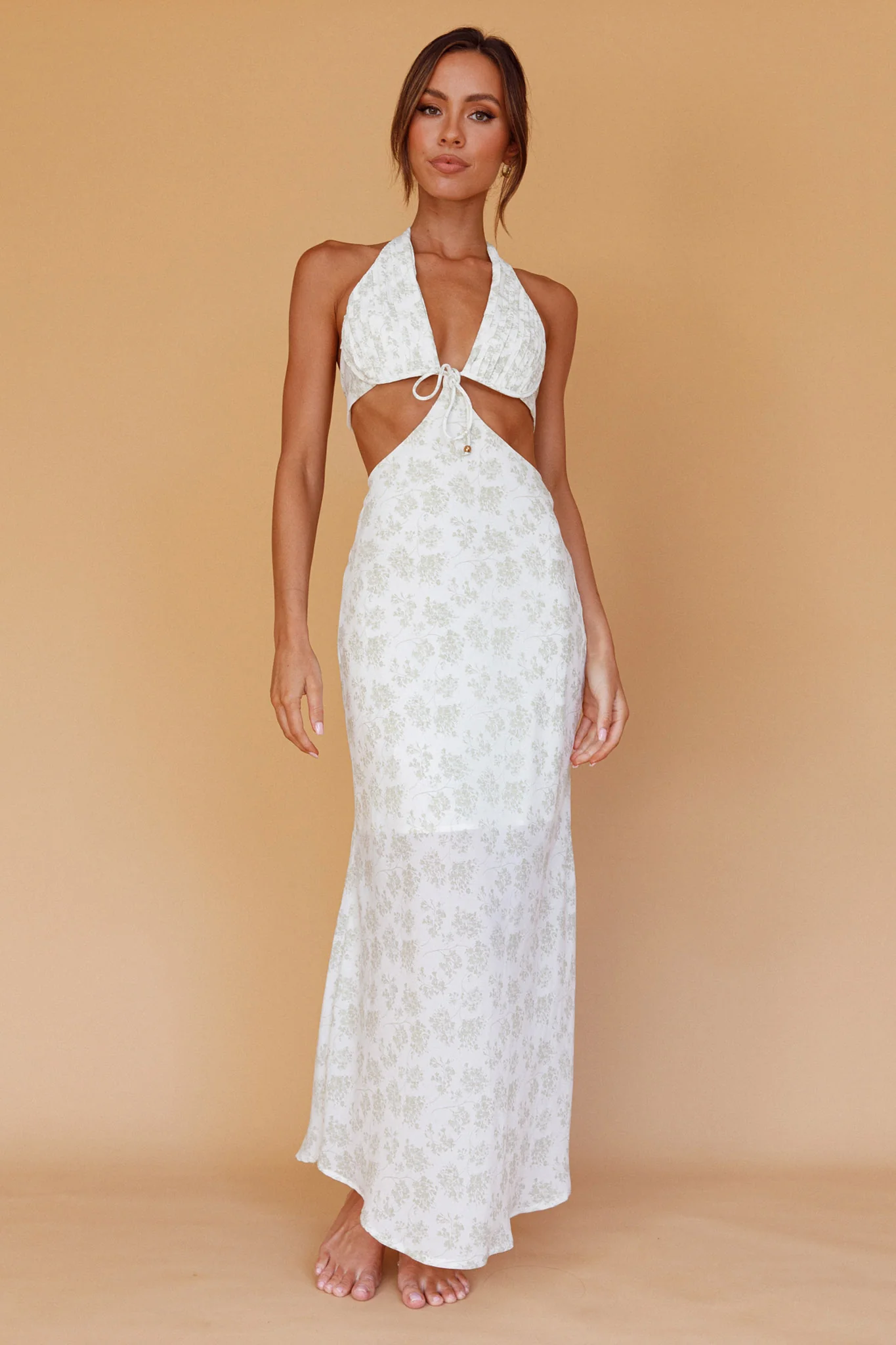 Paradise Found Cut-Out Midi Dress Floral Sage - Sonourner