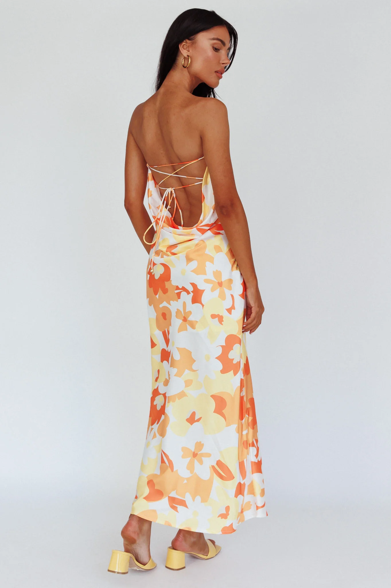 Latisha Strappy Cowl Back Midi Dress Floral Orange - Sonourner