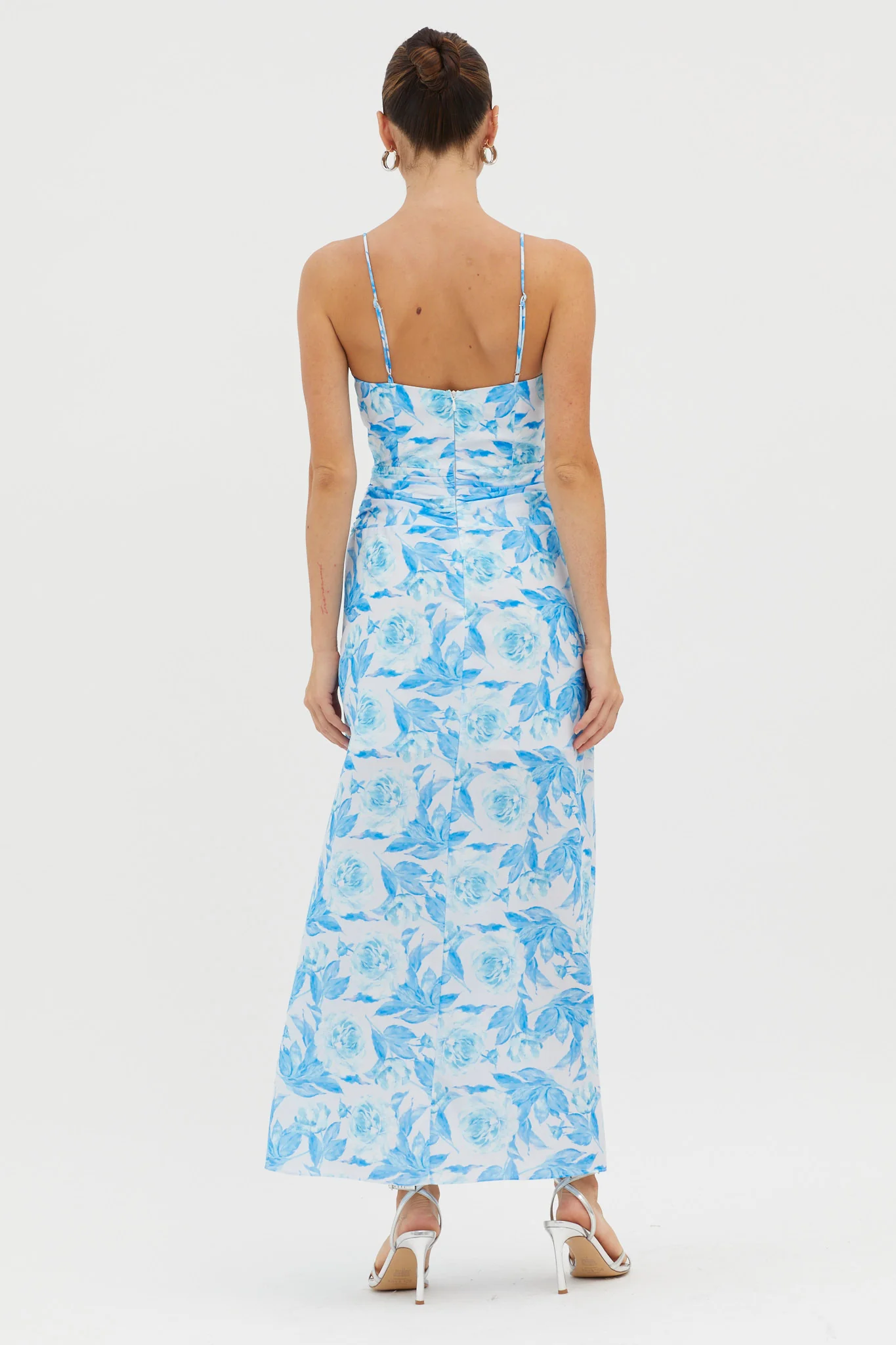 Serif Ruffle Trim Split Maxi Dress Blue - Sonourner