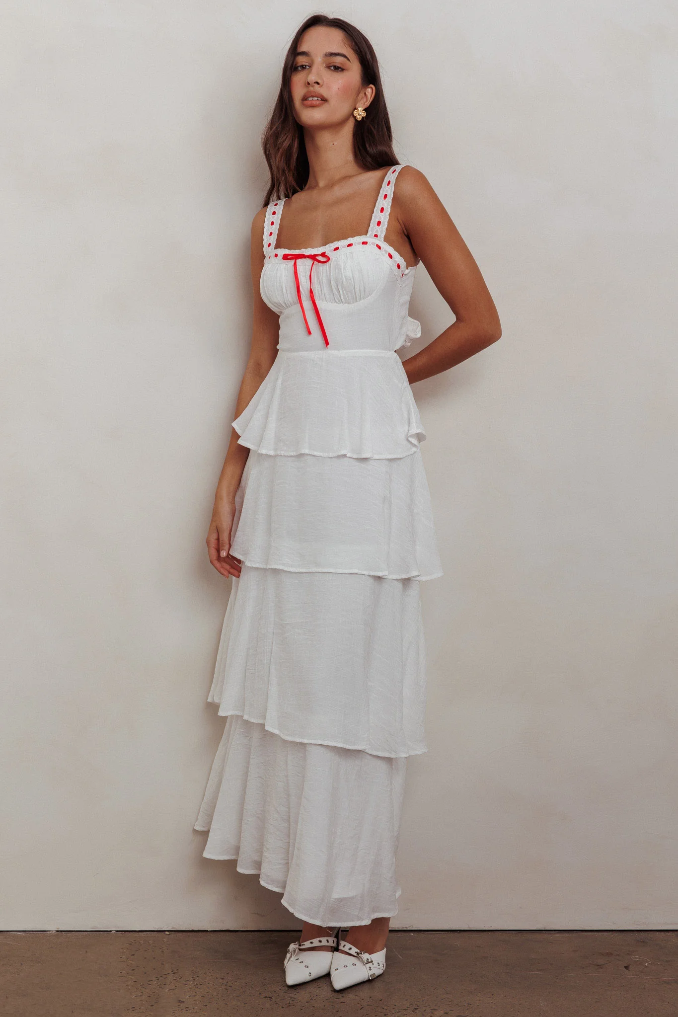 Provence Bloom Tiered Ruffle Maxi Dress Off White - Sonourner