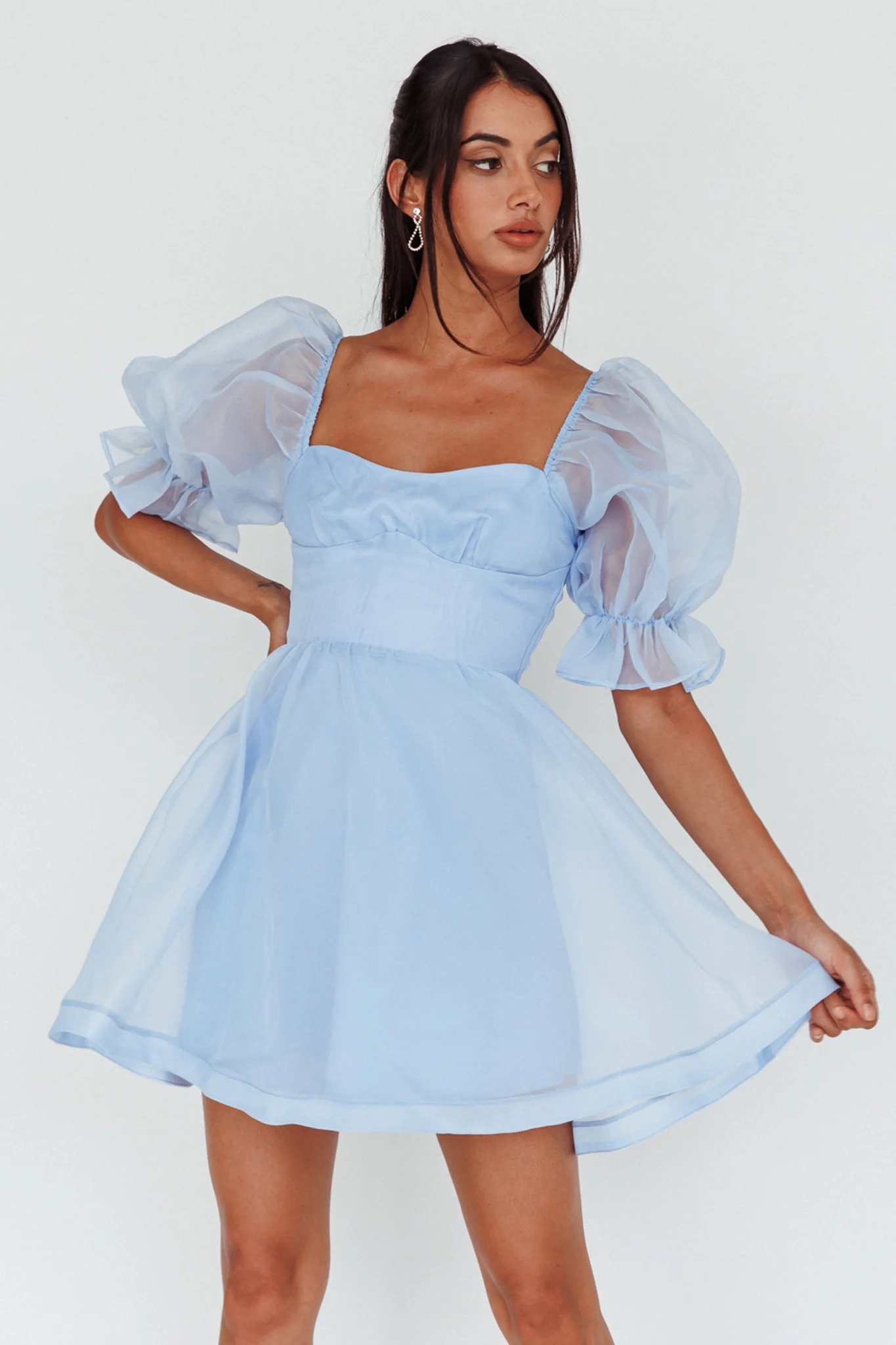 I've Got Sunshine Puff Sleeve Mini Dress Sky Blue - Sonourner