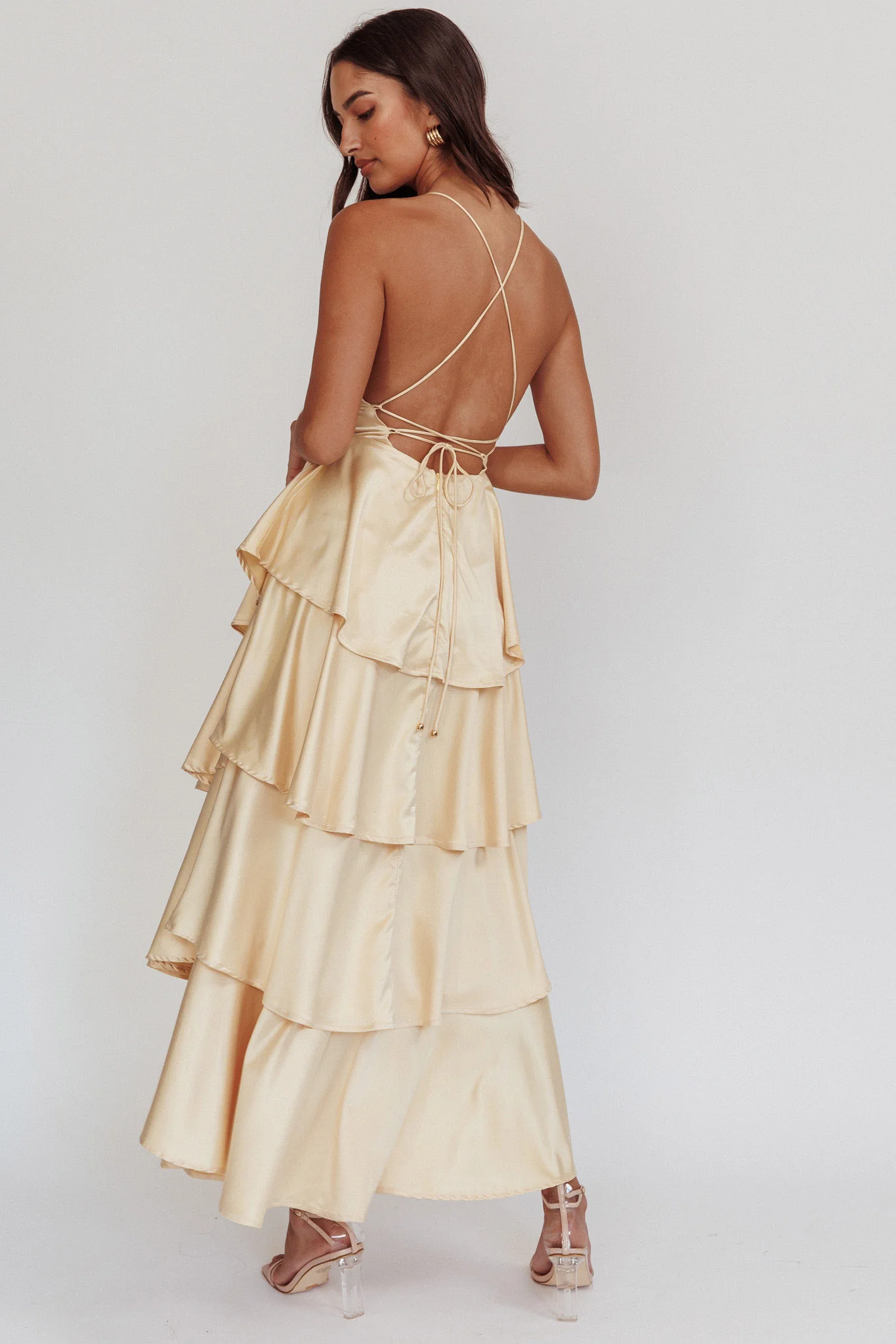Auguste Tiered Frill Strappy Back Dress Butter - Sonourner