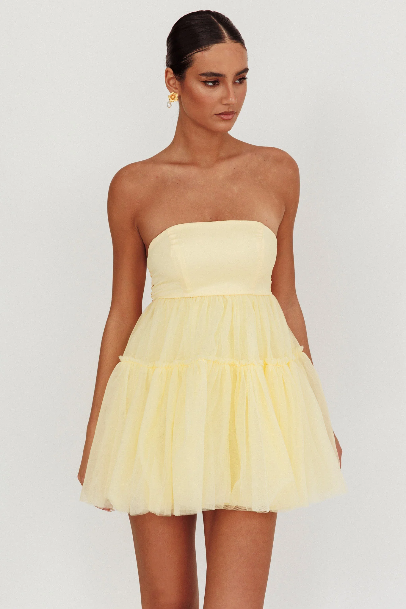 Dreamscape Strapless Tulle Mini Dress Lemon - Sonourner