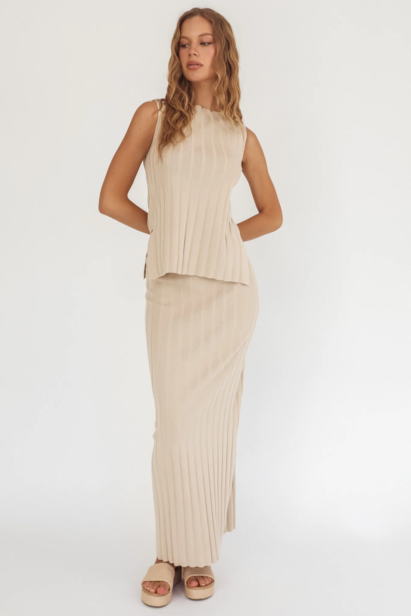Kimora Ribbed Knit Maxi Skirt Sand - Sonourner