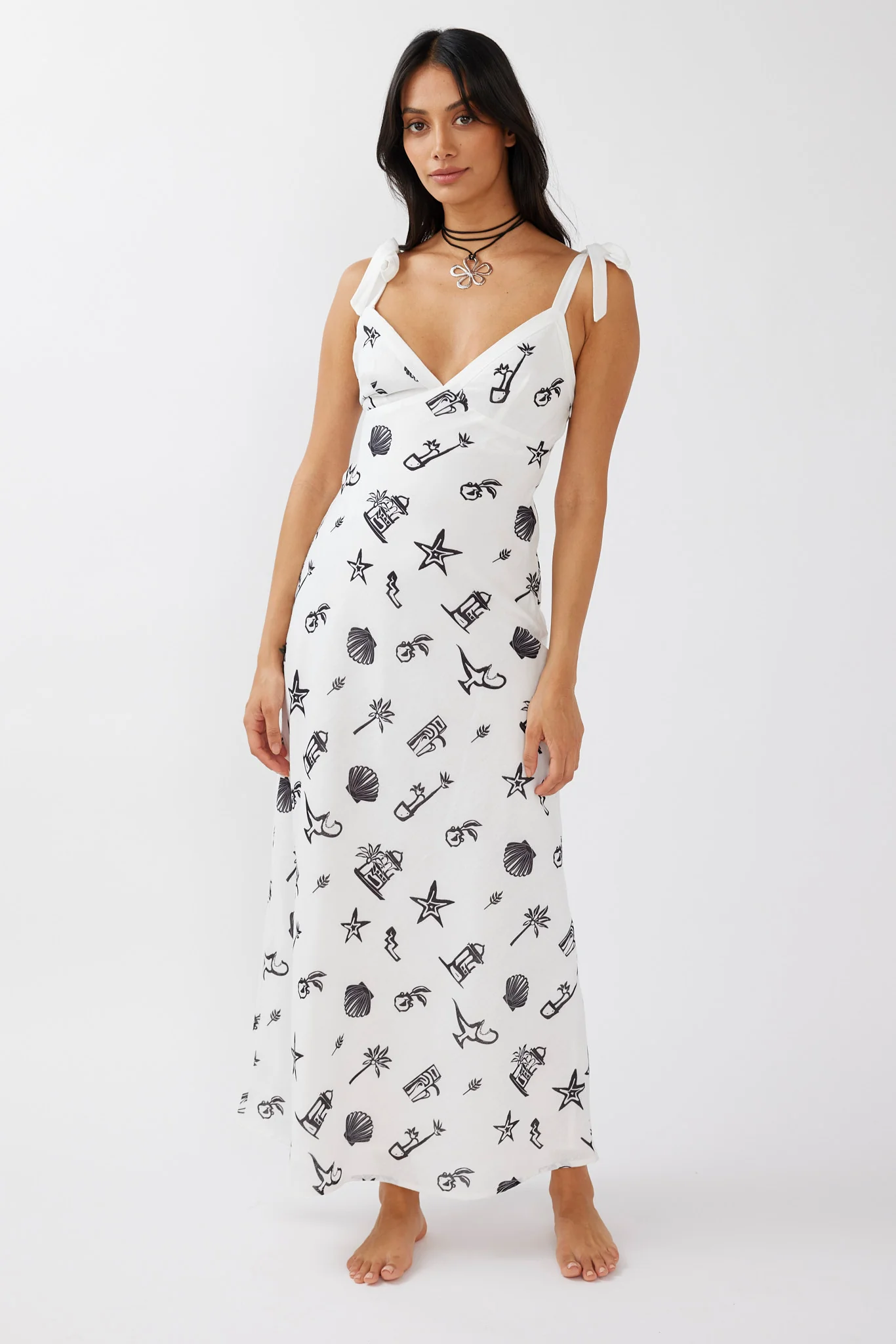 Jaya Tied Shoulder Maxi Dress Print Black - Sonourner
