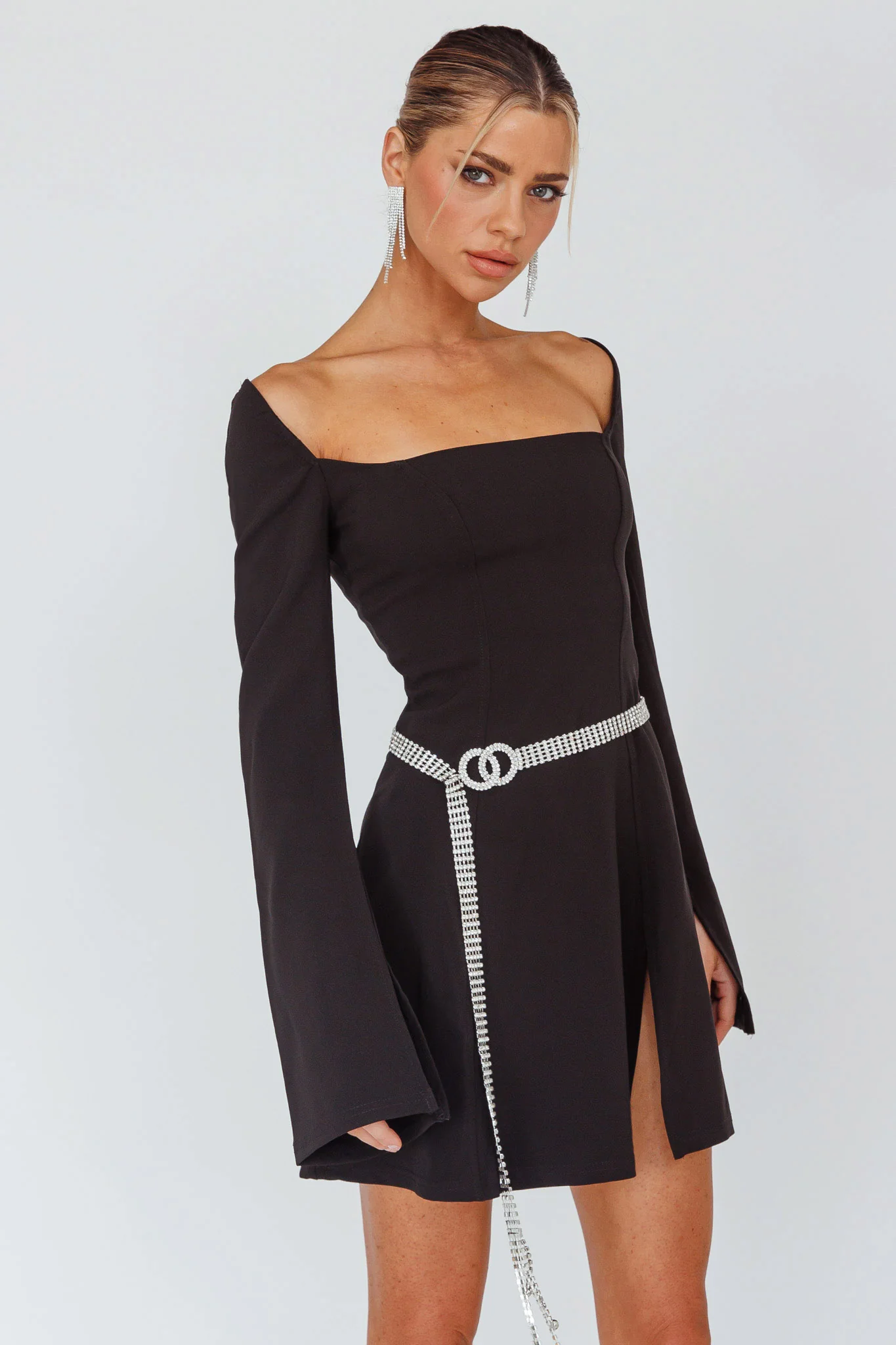 Kieran Long Sleeve A-Line Mini Dress Black - Sonourner