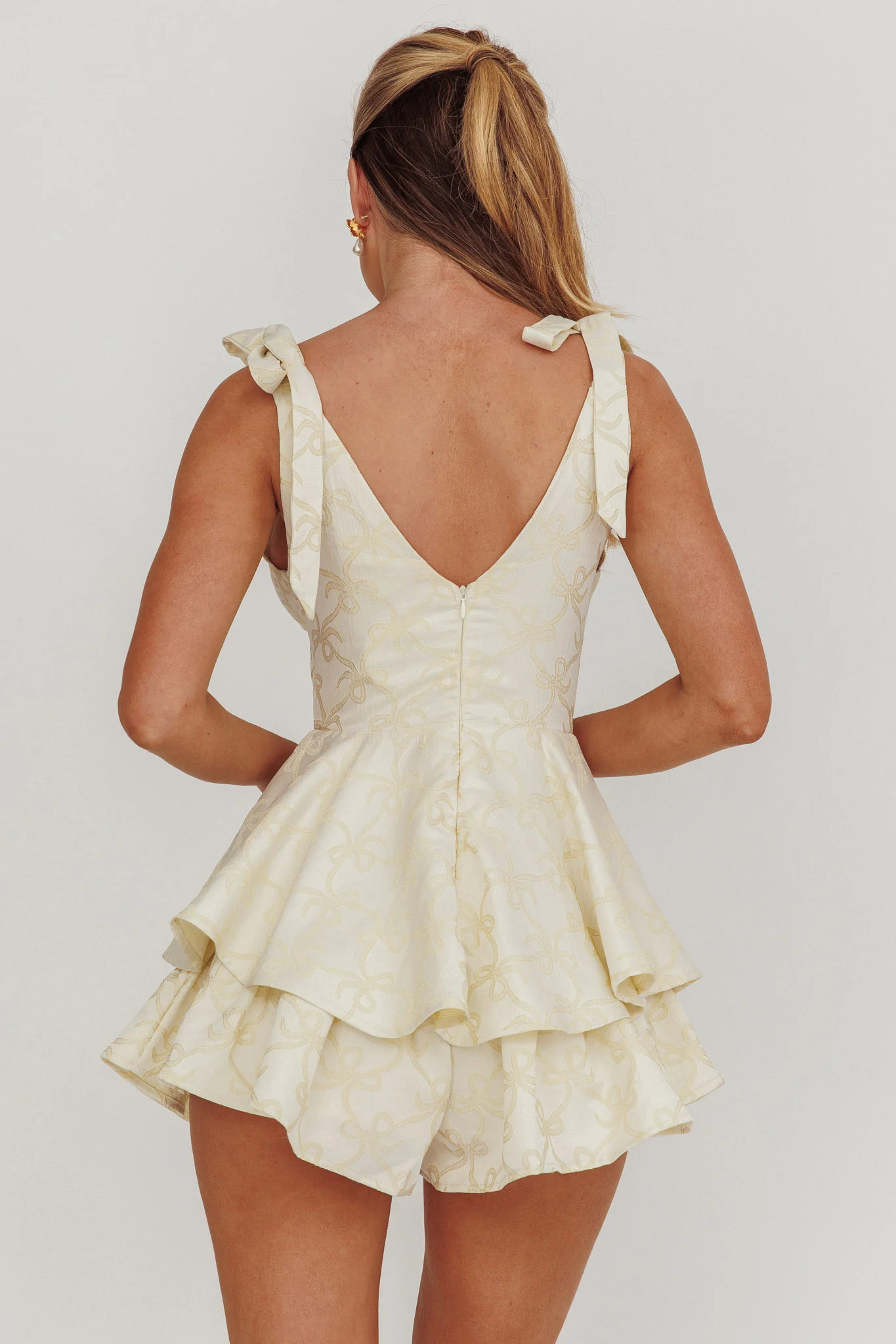 Paris Muse Tied Shoulders Ruffle Romper Butter - Sonourner