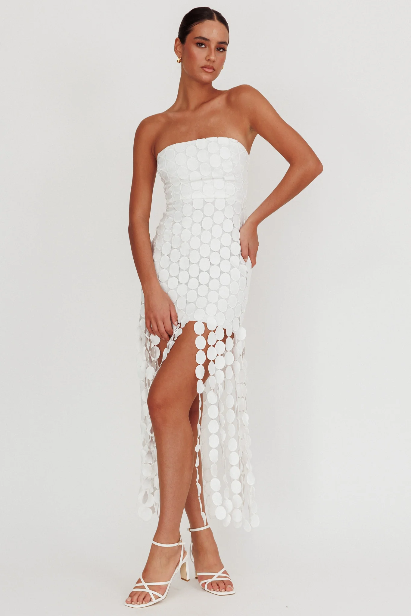 Elio Circle Trim Strapless Mini Dress White - Sonourner