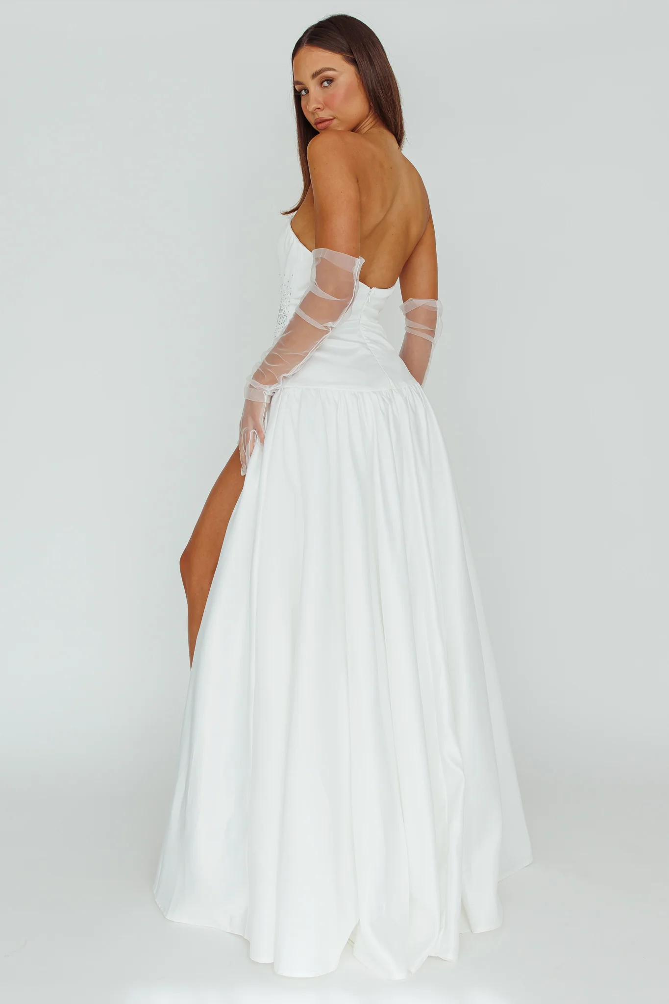 Verily Diamante Drop Waist Maxi Dress White - Sonourner