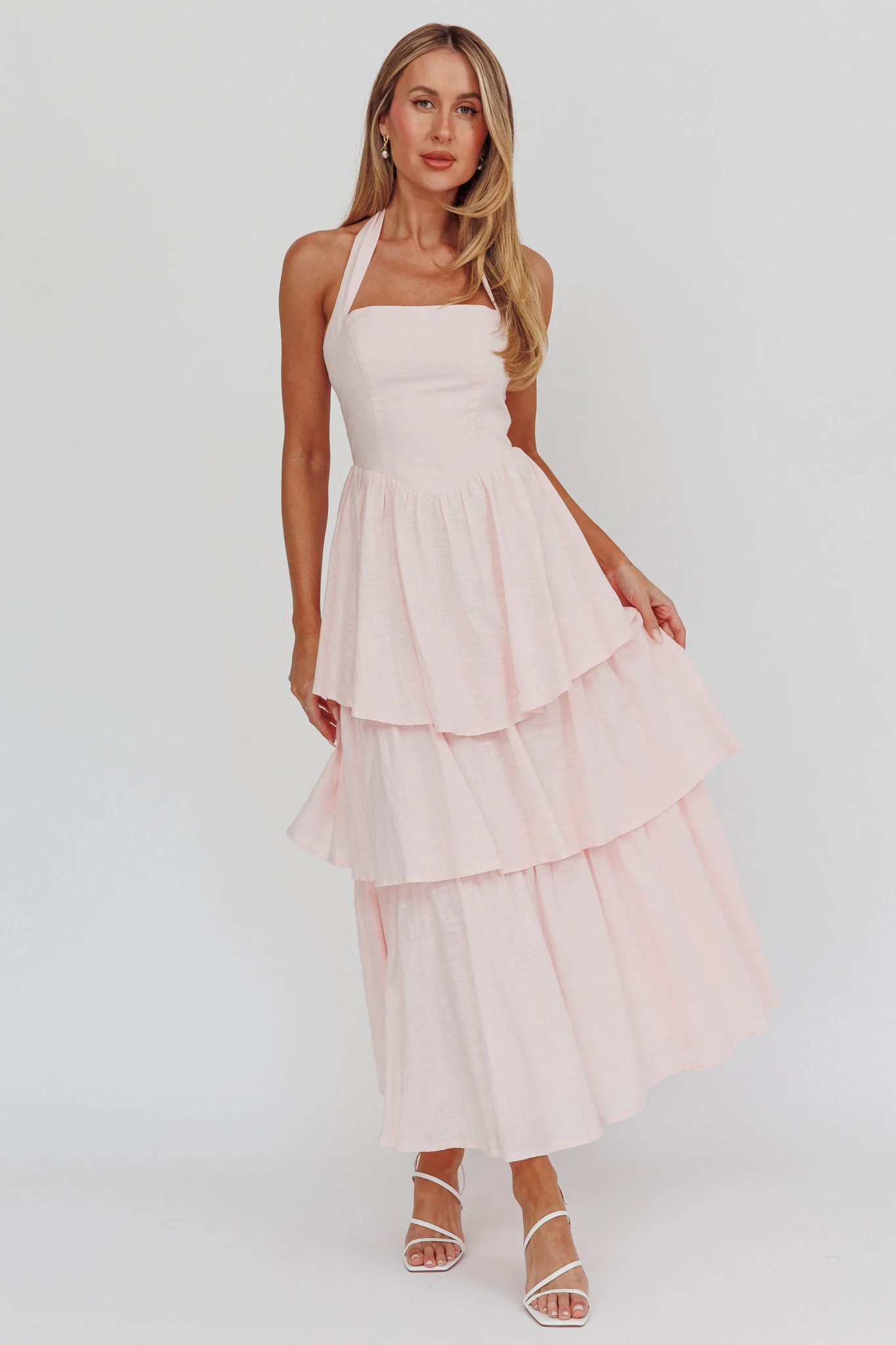 Shaya Tiered Ruffle Maxi Dress Pink - Sonourner