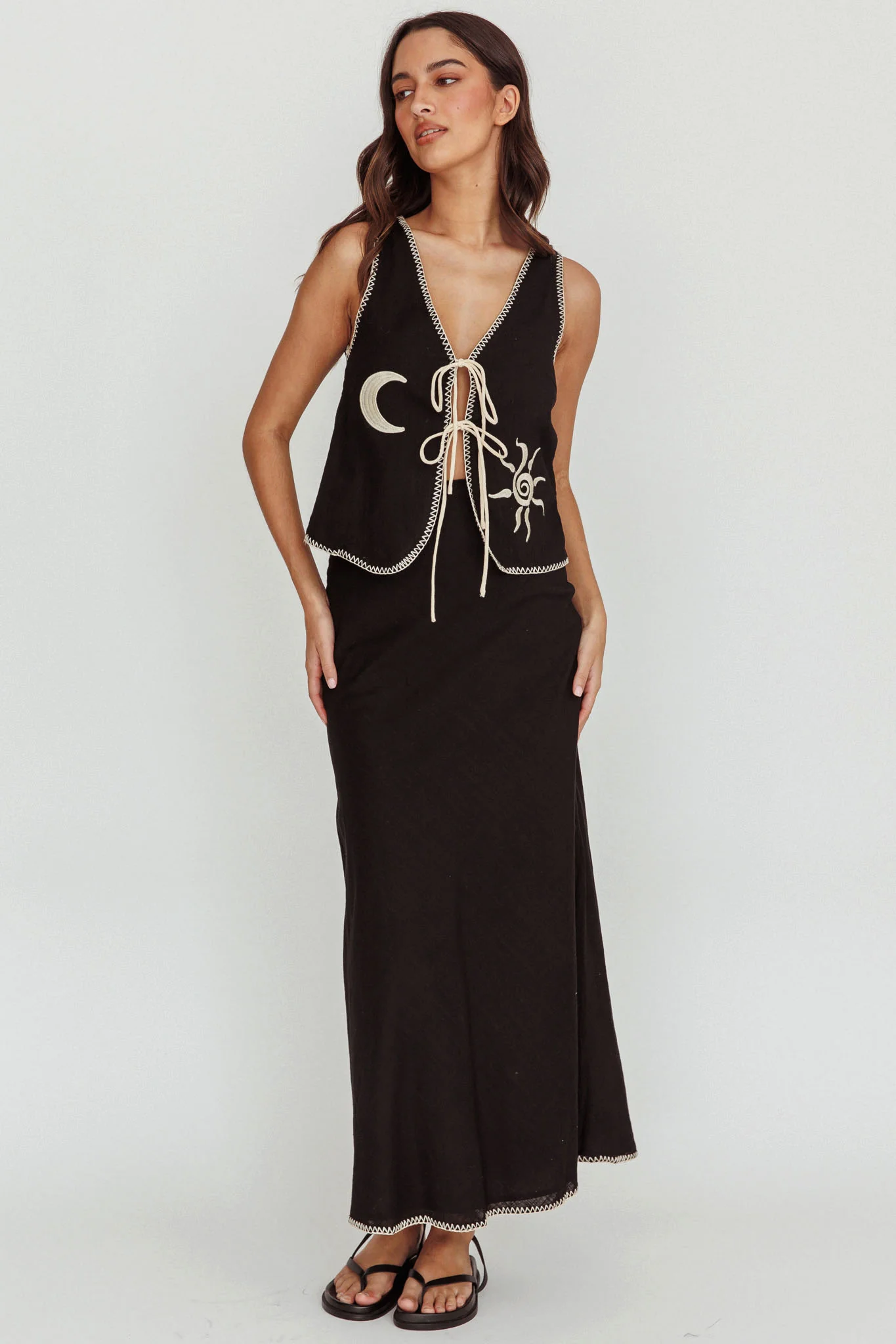 Dose Of Sunshine Blanket Stitch Skirt Black - Sonourner