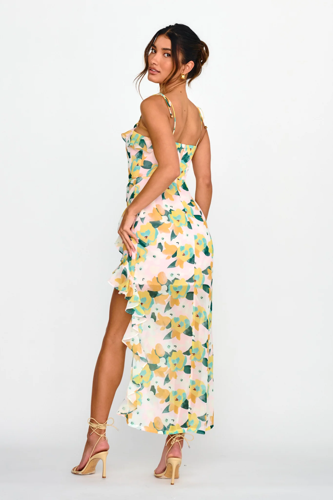Portofino Cut-Out Split Midi Dress Floral Green - Sonourner