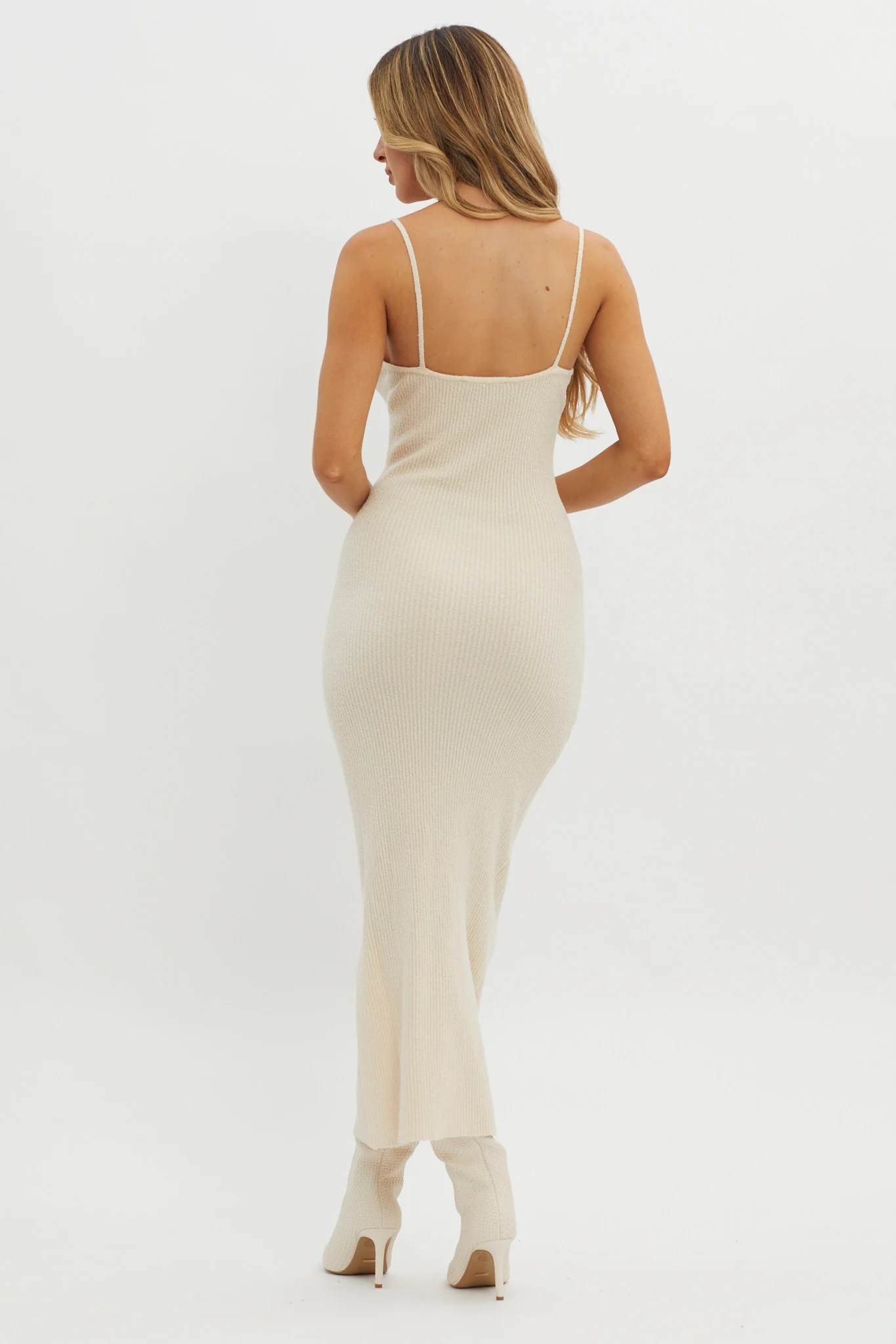 Sai Ribbed Knit Midi Dress Ivory - Sonourner