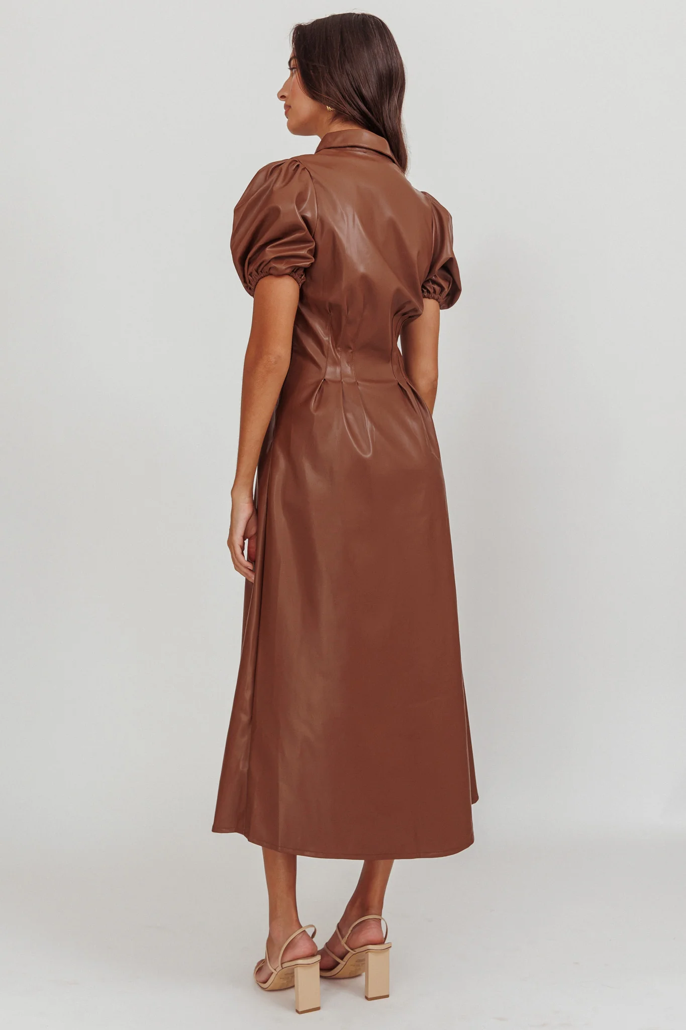 Zurich A-line Puff Sleeve Midi Dress Chocolate - Sonourner