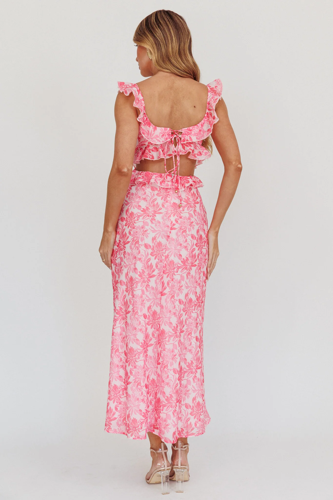 Second Chances Ruffle Trim Maxi Dress Floral Pink - Sonourner