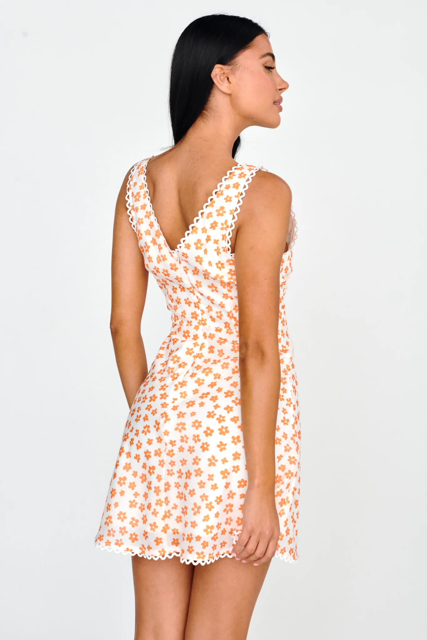 Miss Divine V-Neck Sun Dress Flower Tangerine - Sonourner