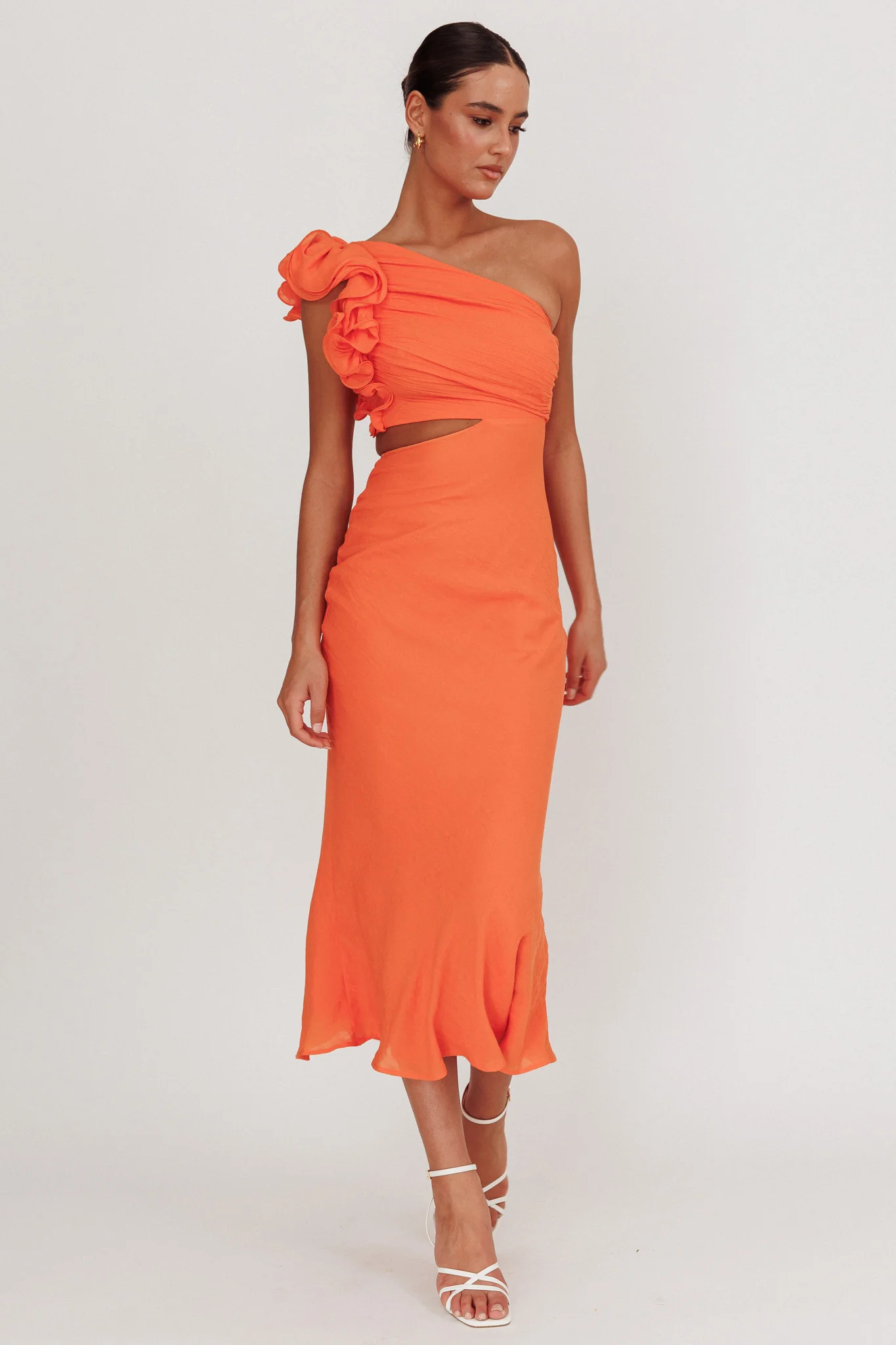 Deanna One-Shoulder Ruffle Maxi Dress Orange - Sonourner