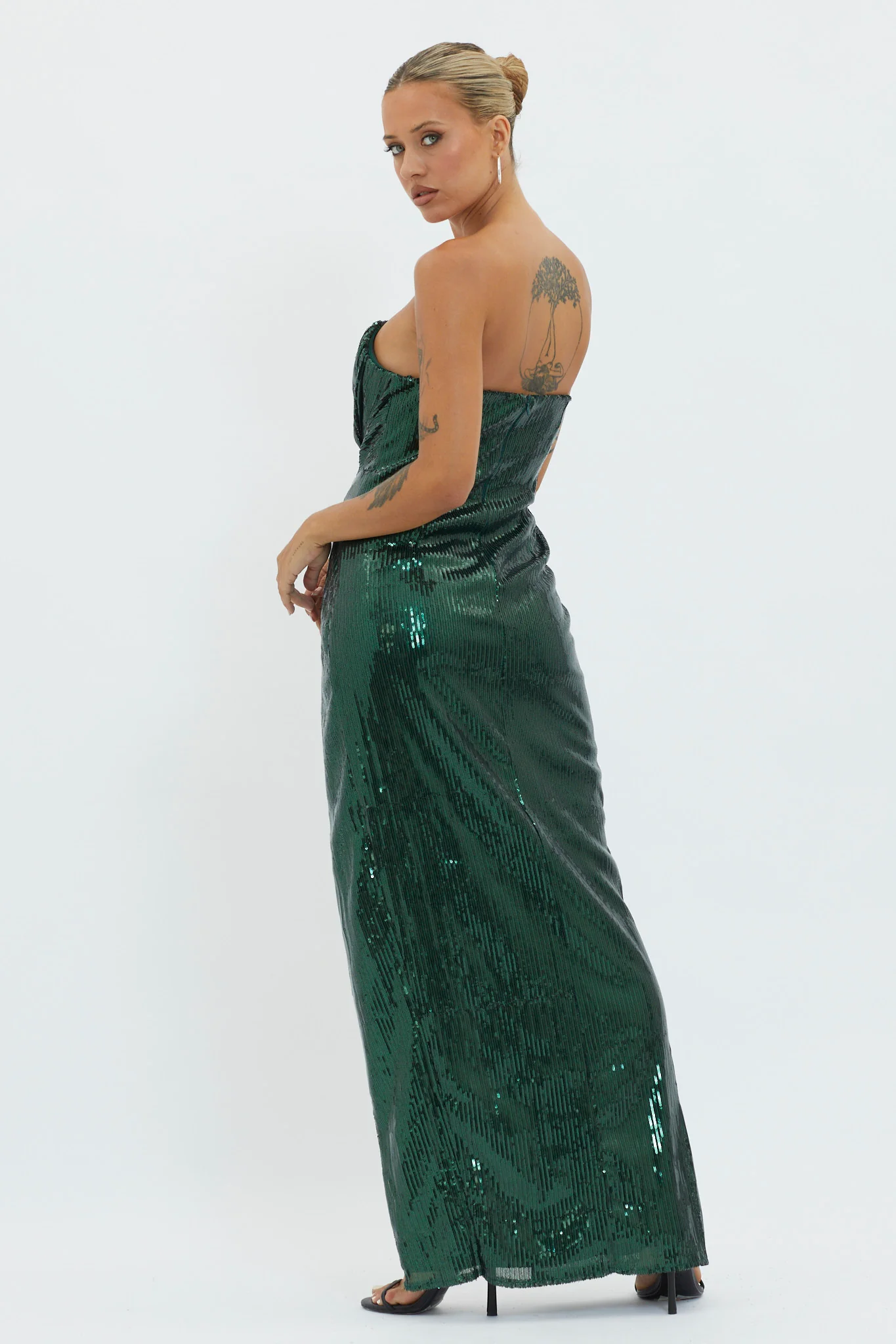 Angel Energy Strapless Sequin Maxi Dress Hunter Green - Sonourner