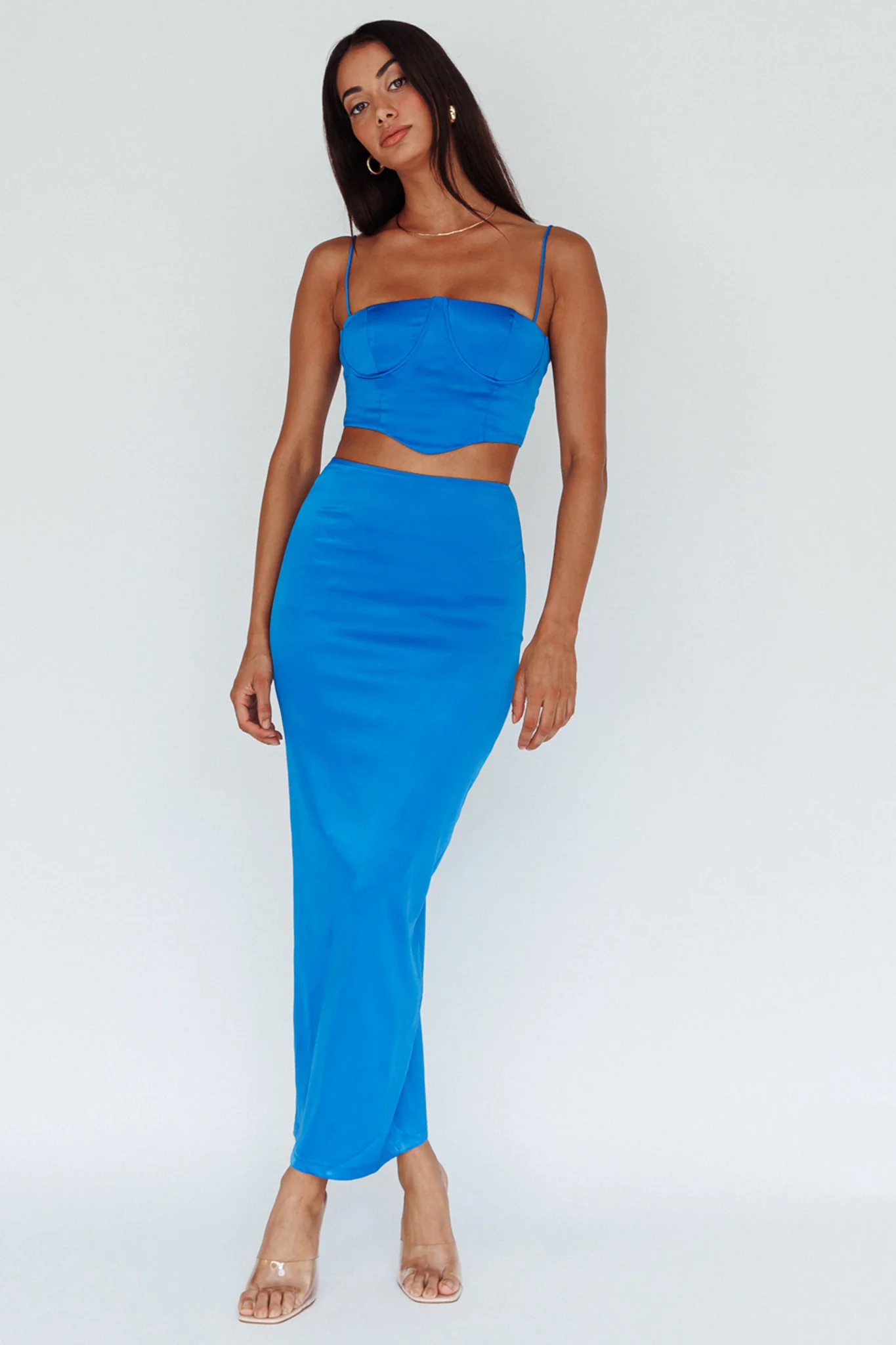 Zeina Satin Midi Skirt Blue - Sonourner