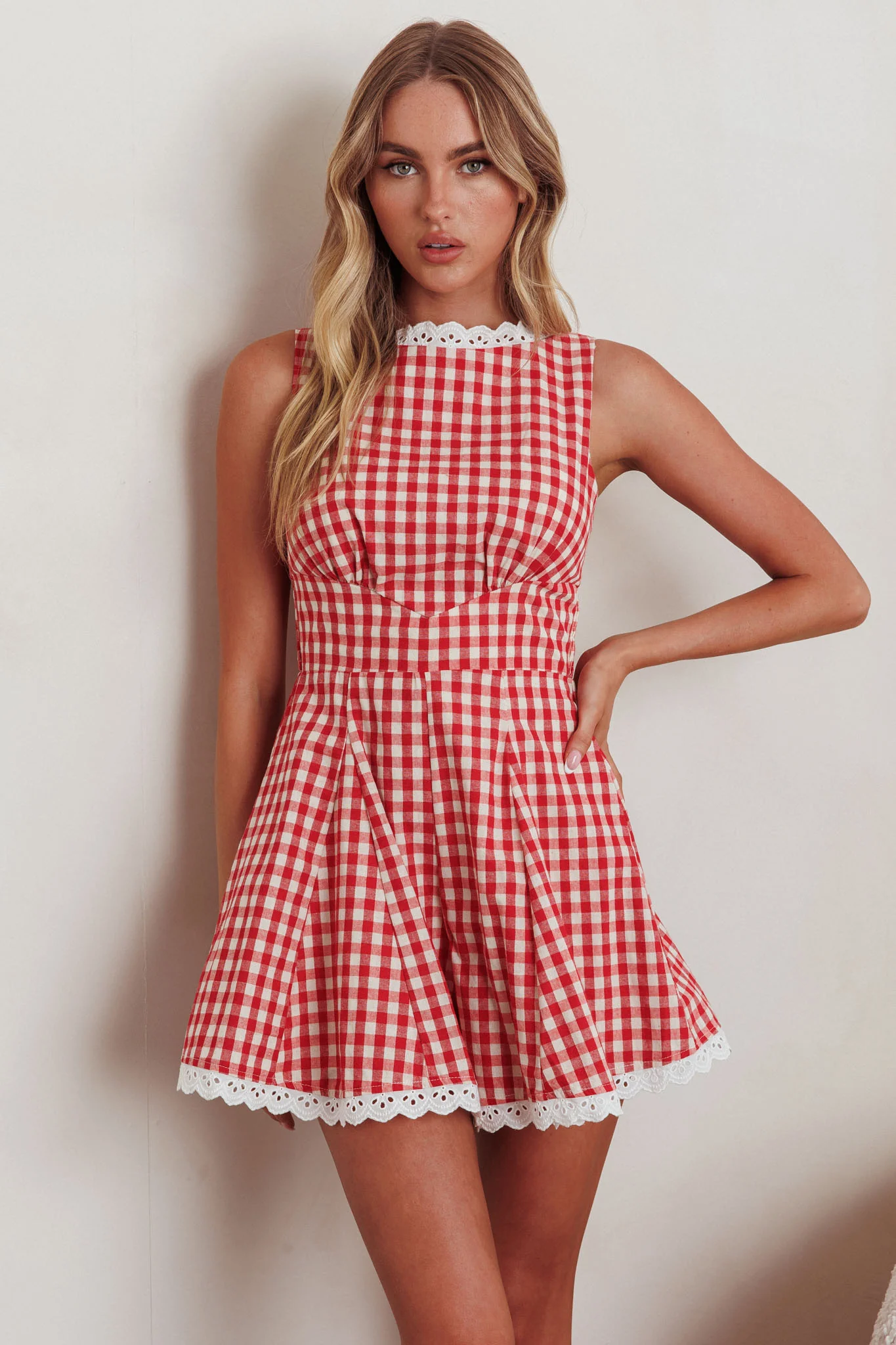 Loving Me Sleeveless Romper Gingham Red - Sonourner