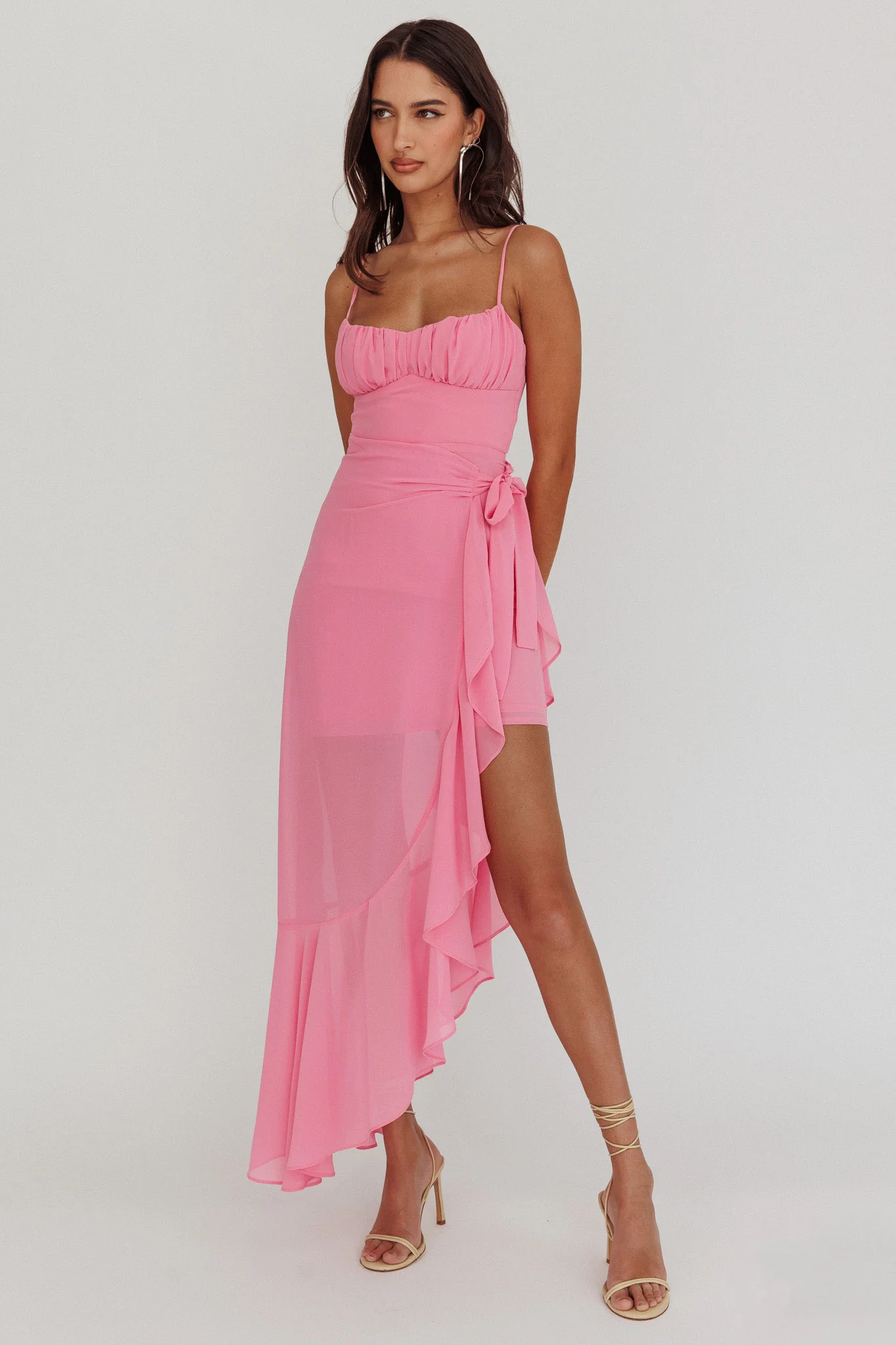 Nerida Waist Tie Asymmetric Dress Pink - Sonourner