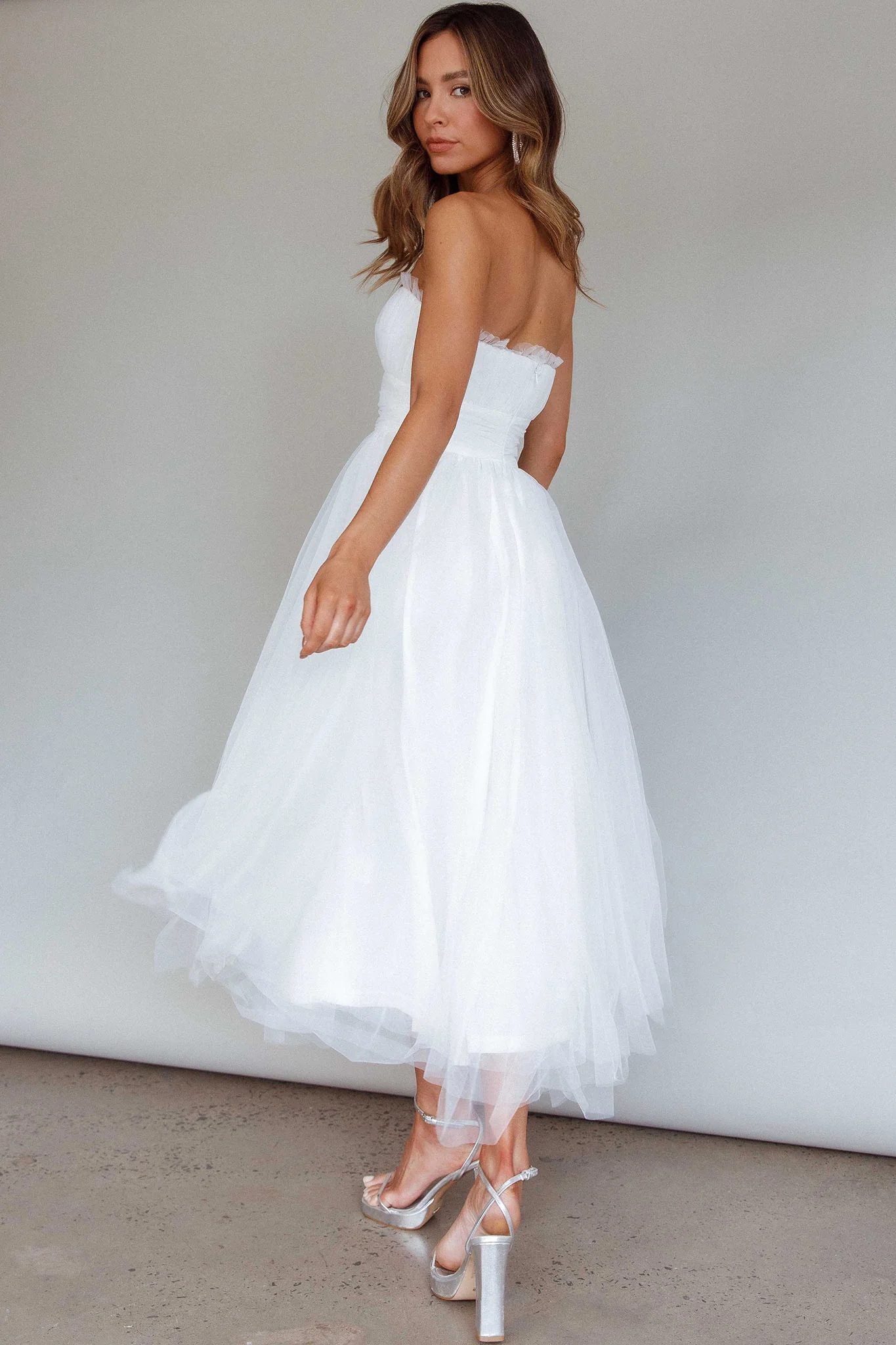 Fayette Strapless Mesh Midi Dress White - Sonourner