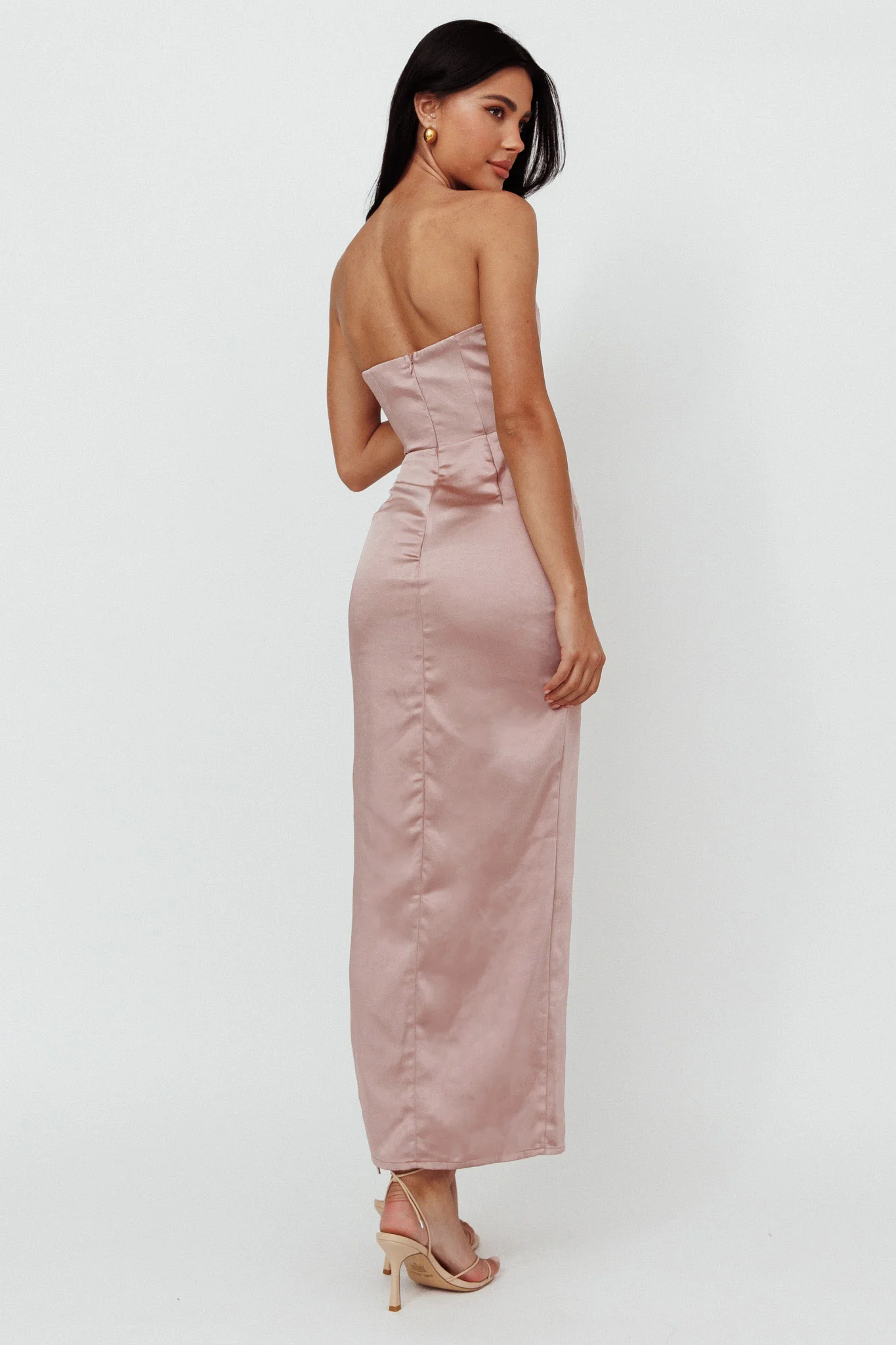 Winter Moon Strapless Lace Trim Midi Dress Dusty Pink - Sonourner