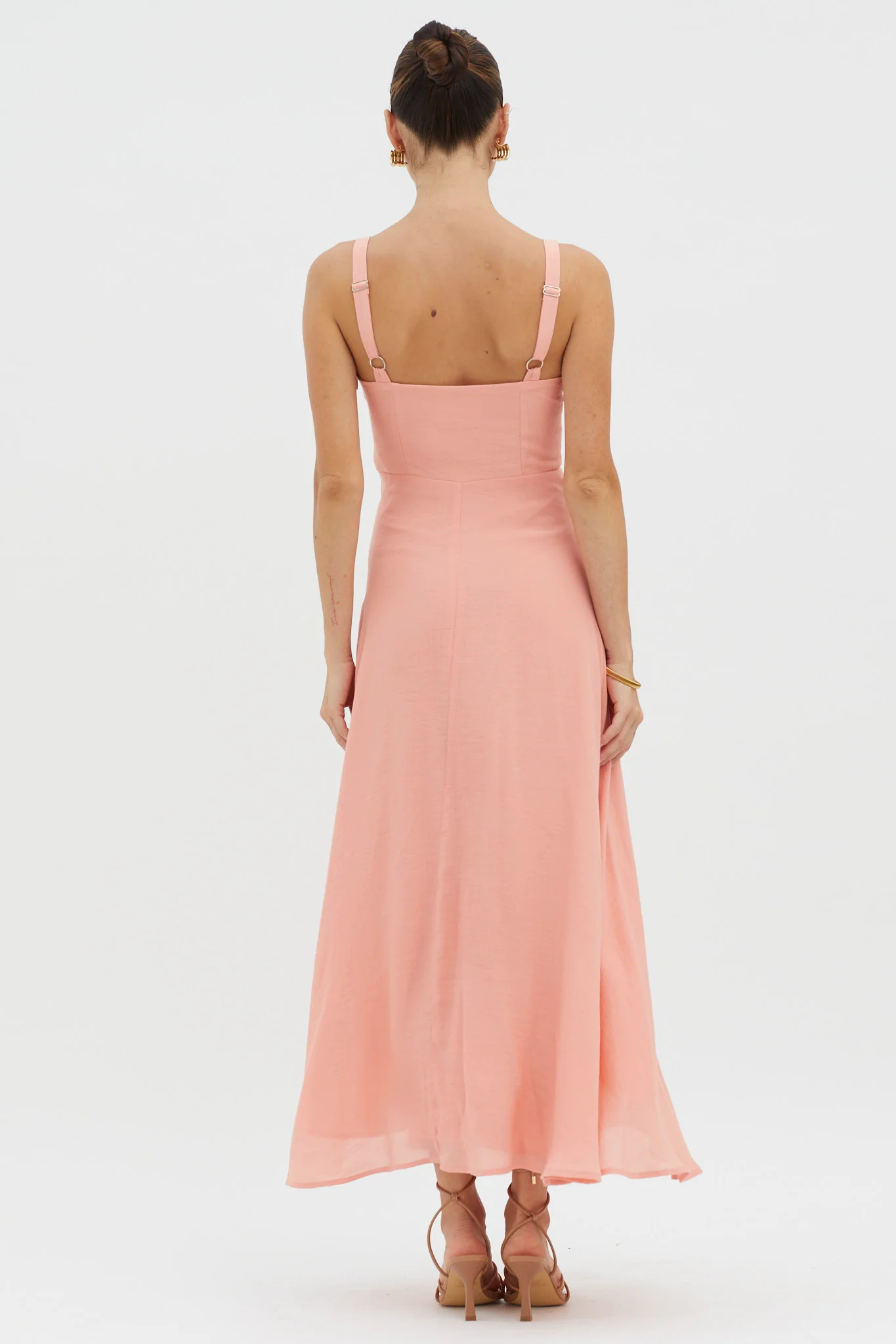Sweet Pea Tied Bust A-Line Midi Dress Peach - Sonourner