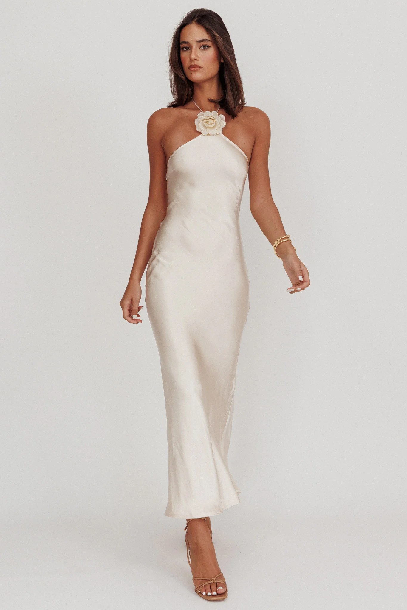 High Roller Flower Decoration Halter Dress Champagne - Sonourner