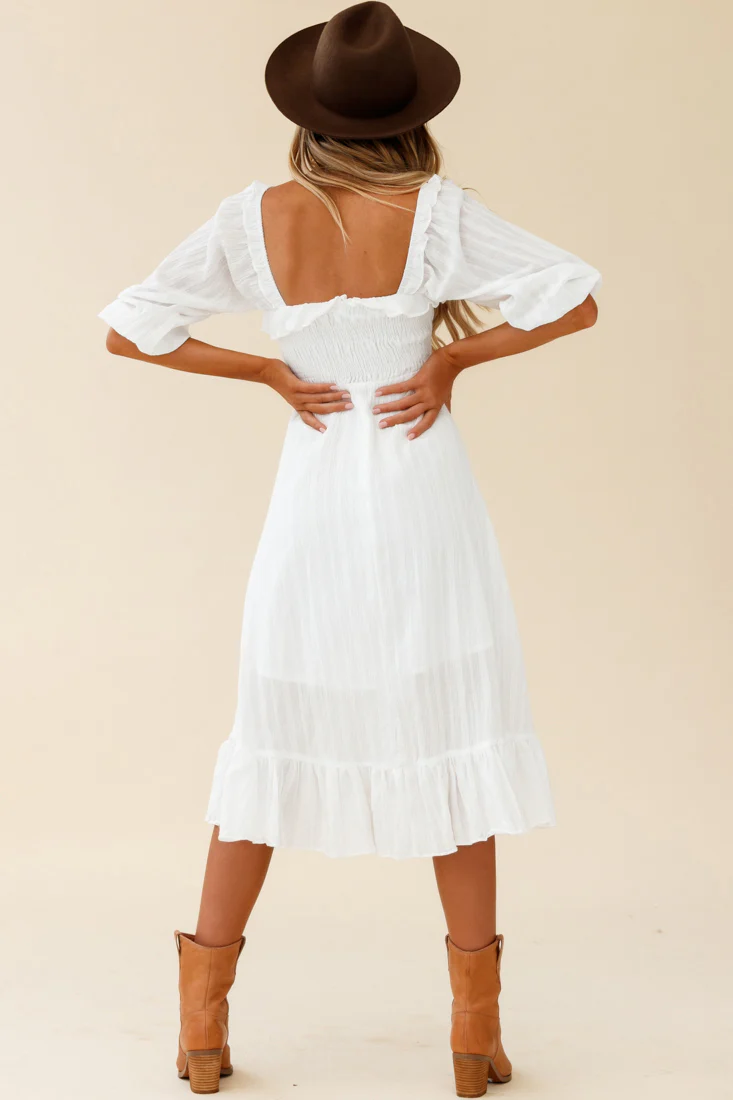 Flynn Off-Shoulder Shirred Bust Midi Dress White - Sonourner