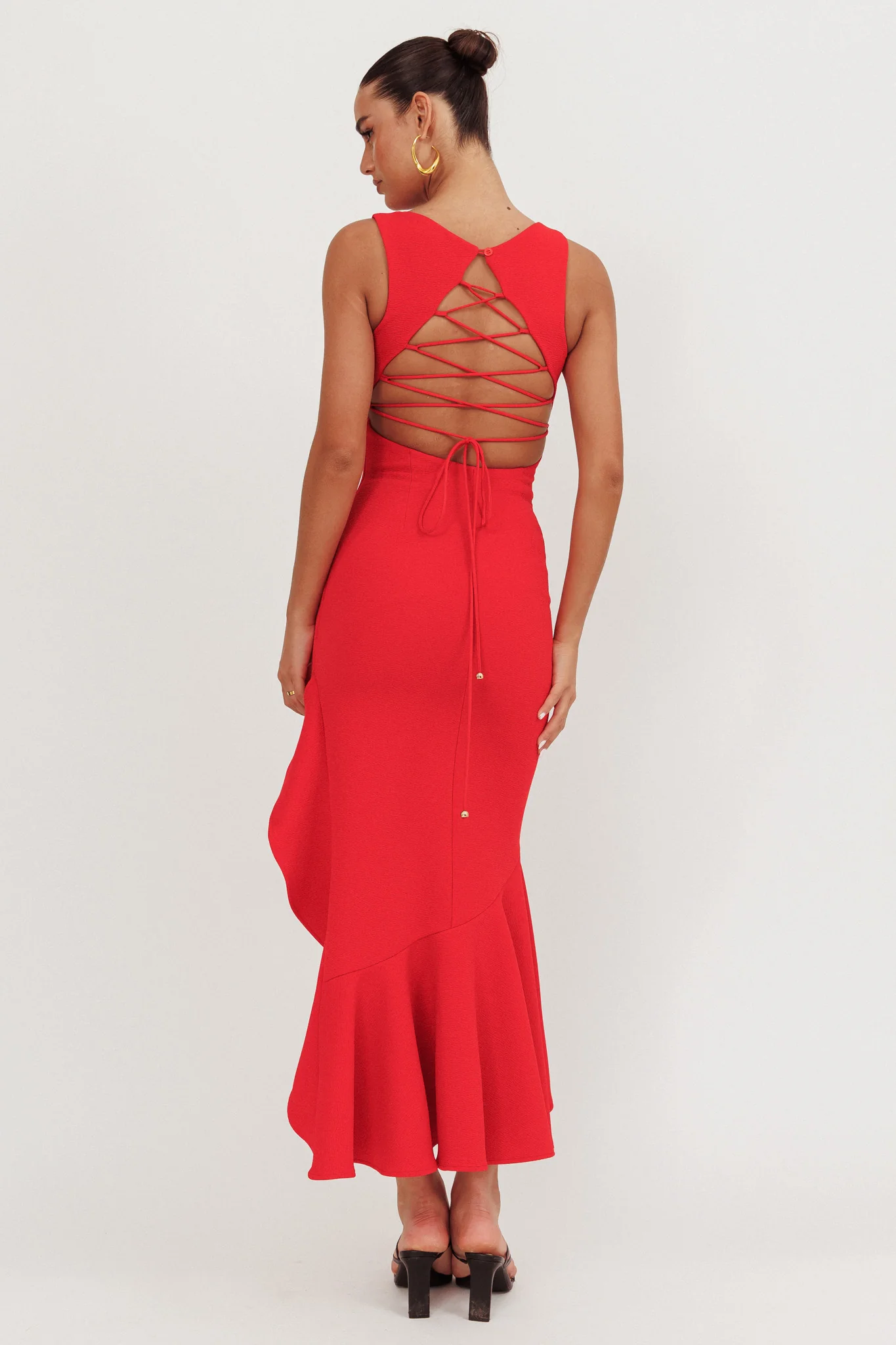 Lights On Asymmetric Hem Maxi Dress Red - Sonourner