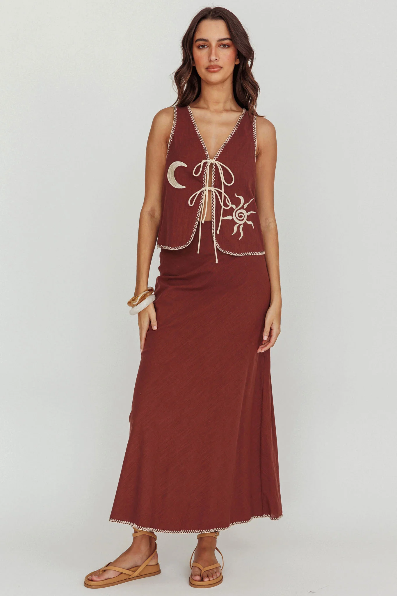 Dose Of Sunshine Blanket Stitch Skirt Chocolate - Sonourner